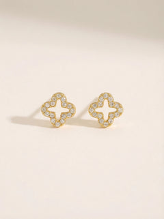 Diamond Hollow Lucky Flower Edelstahl Ohrringe