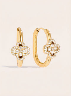 Diamond Lucky Flower In Hoop Edelstahl Ohrringe