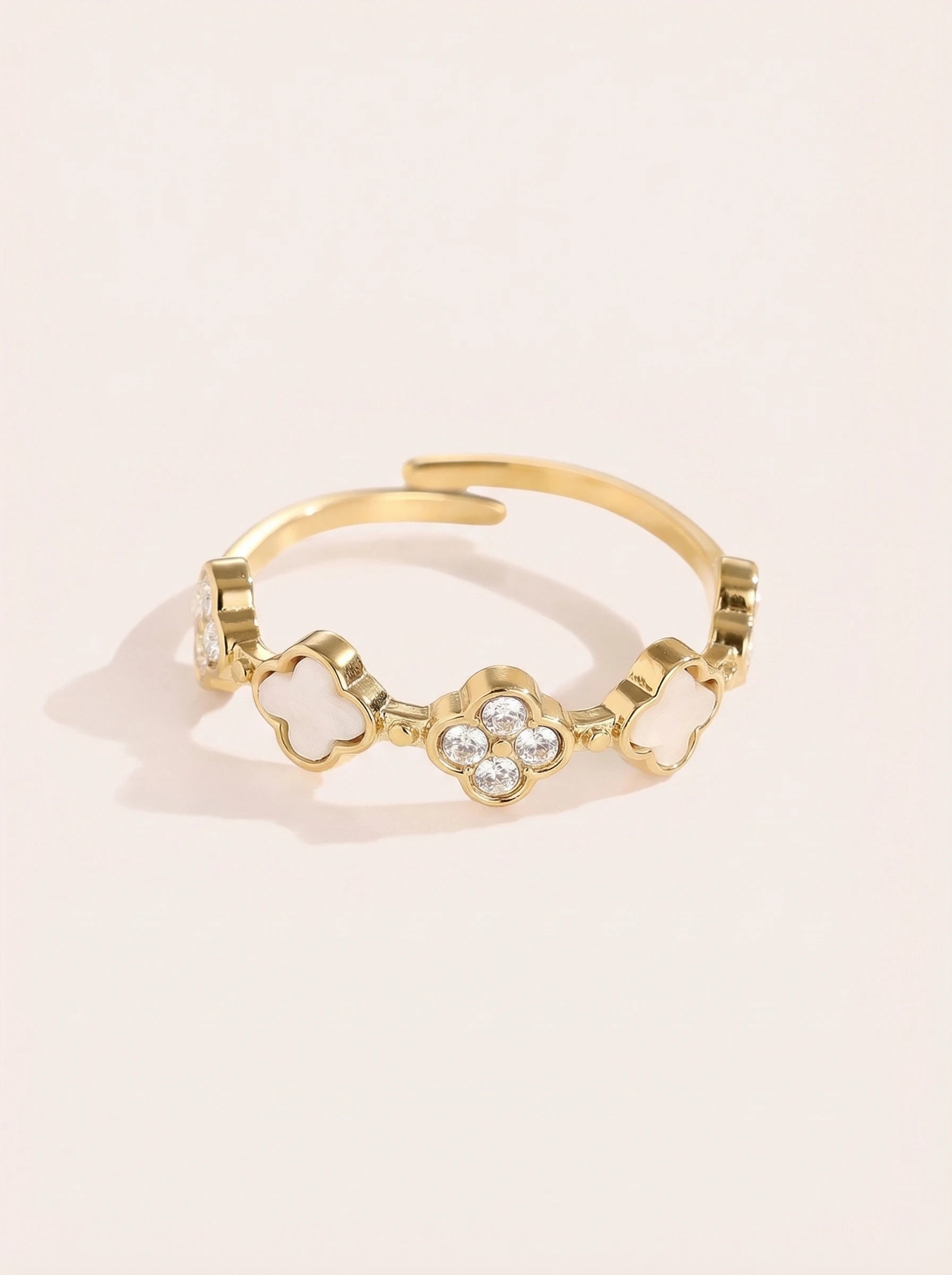 Diamond Lucky Flower And Shell Flower Edelstahl Ring