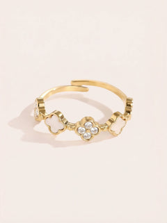 Diamond Lucky Flower And Shell Flower Edelstahl Ring