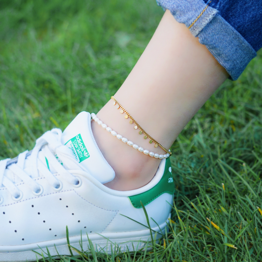 Simple Perlen Edelstahl Fußkette