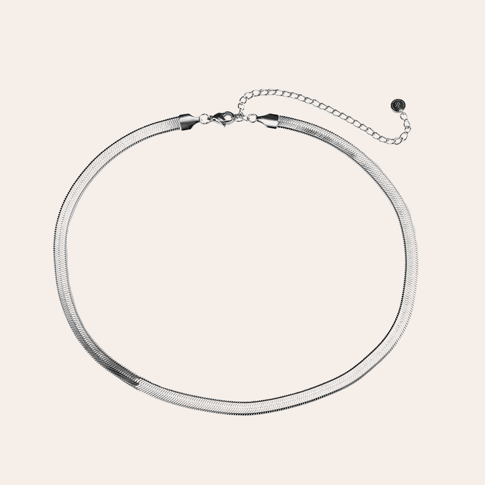 Silberne Edelstahlkette im Schlangenhaut-Design, breite Form, mit verstellbarem Verschluss und feiner Gliederkette