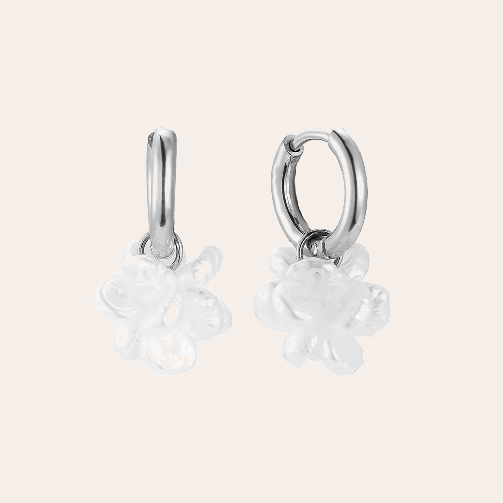 Silberne Edelstahl-Ohrringe mit klobigem Perlencluster-Anhänger, runde Form, glänzendes Finish