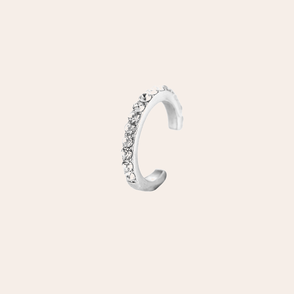 Silberner Edelstahl Earcuff mit glänzenden Steinen, halbkreisförmig, schlichtes Design