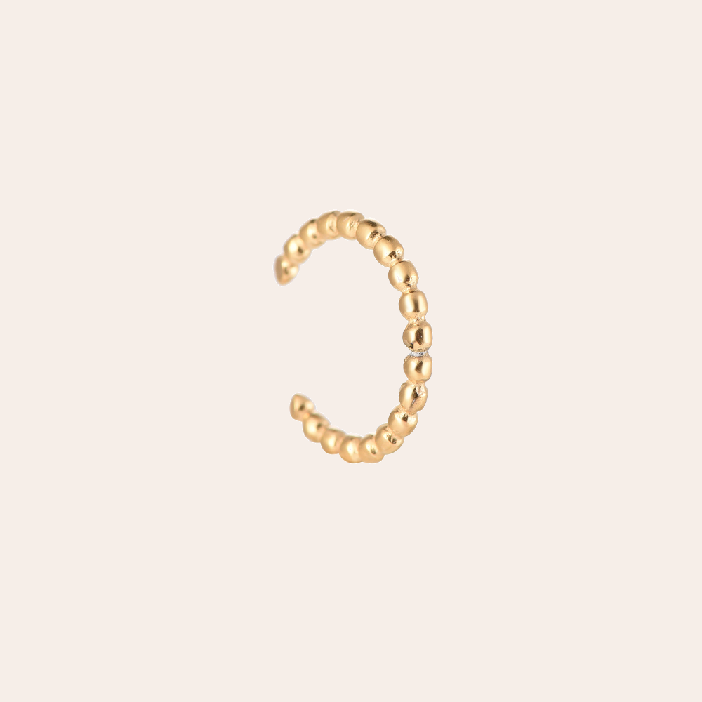 Goldener Earcuff aus Edelstahl mit kugelförmigem Design, offene Form, glänzendes Finish