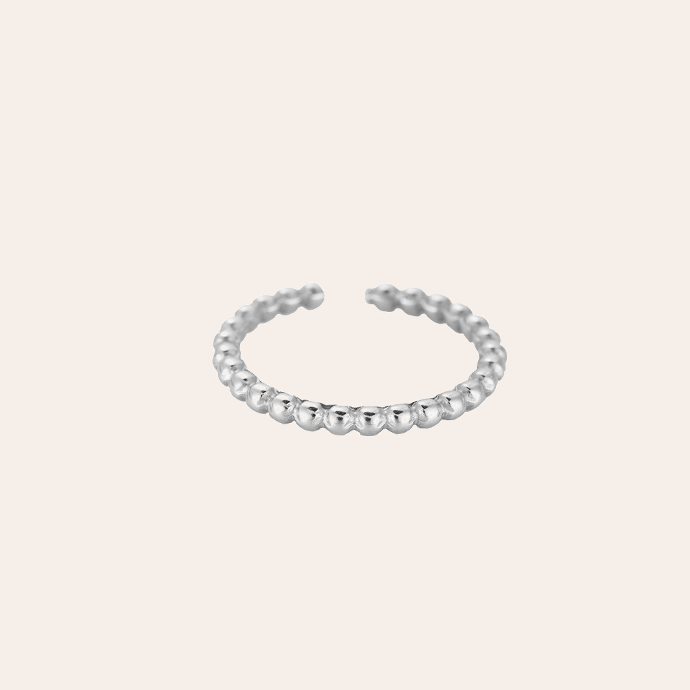 Silberner Edelstahlring mit Perlenstruktur, offene Form, minimalistisches Design