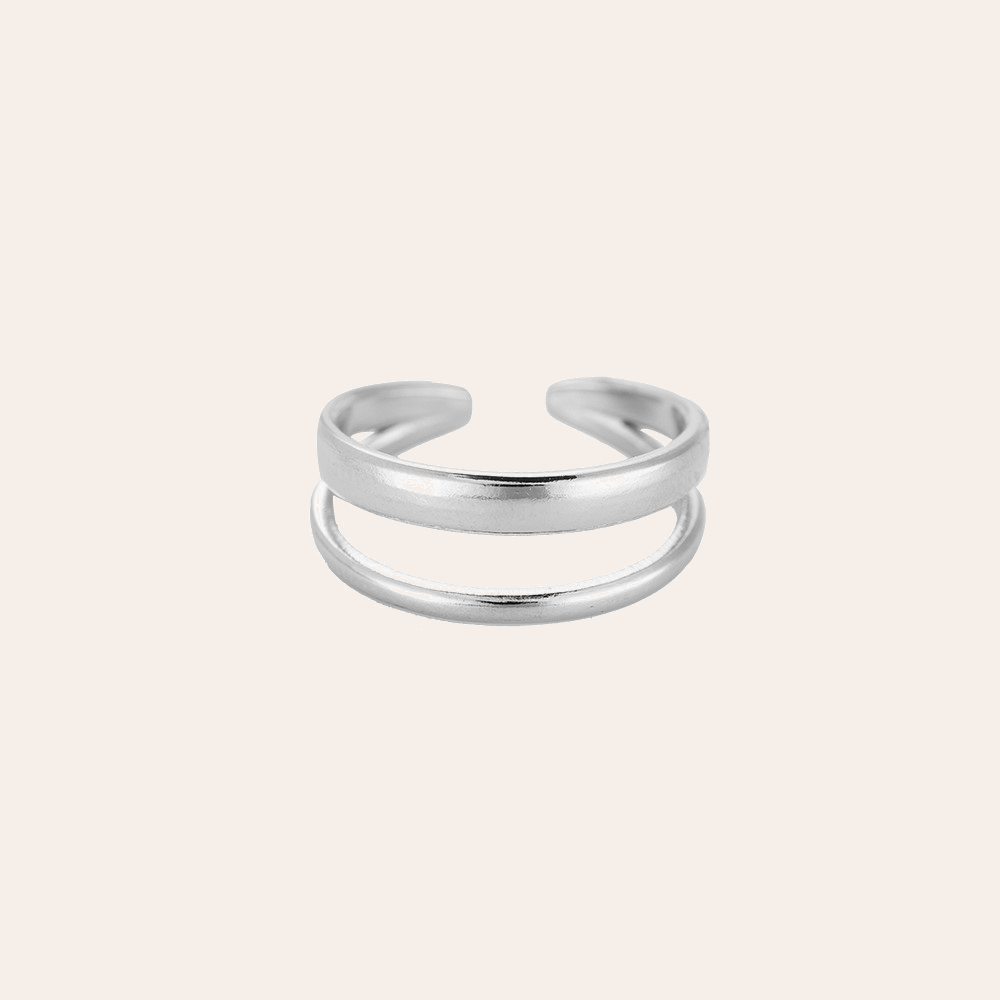Silberner Edelstahlring mit zwei Schichten, offene Form, schlichtes Design
