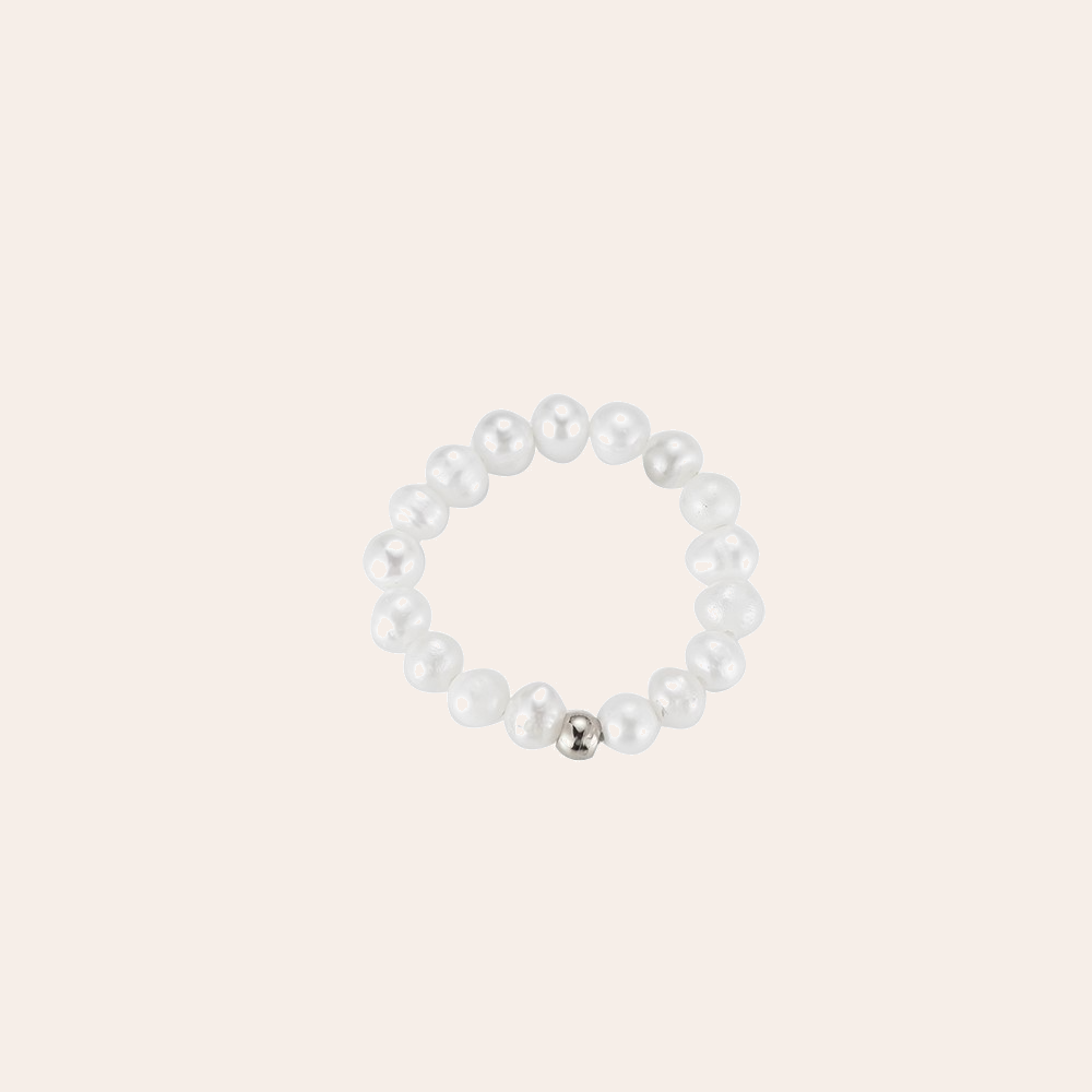 Silberner Edelstahlring mit kleinen Perlen, runde Form, minimalistisches Design
