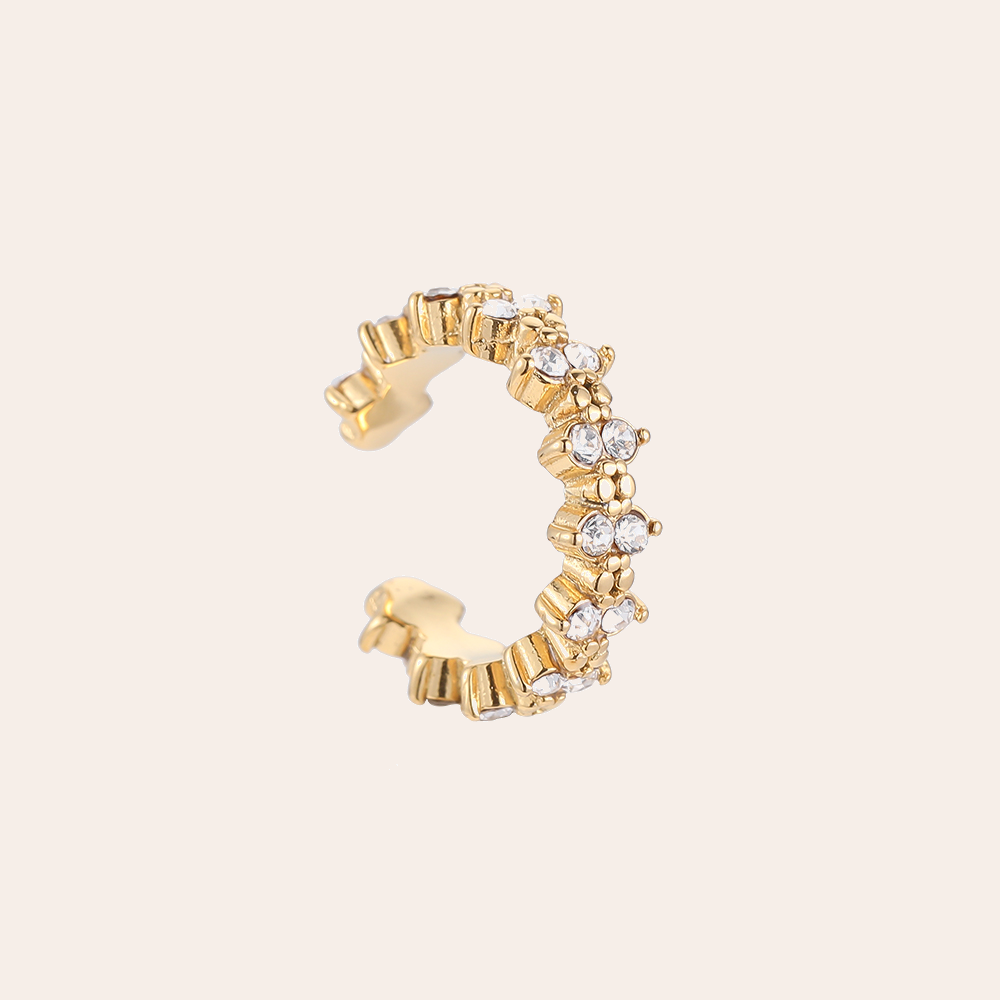 Goldener Edelstahl-Earcuff mit Spike-Design und funkelnden Steinen, offene Ringform