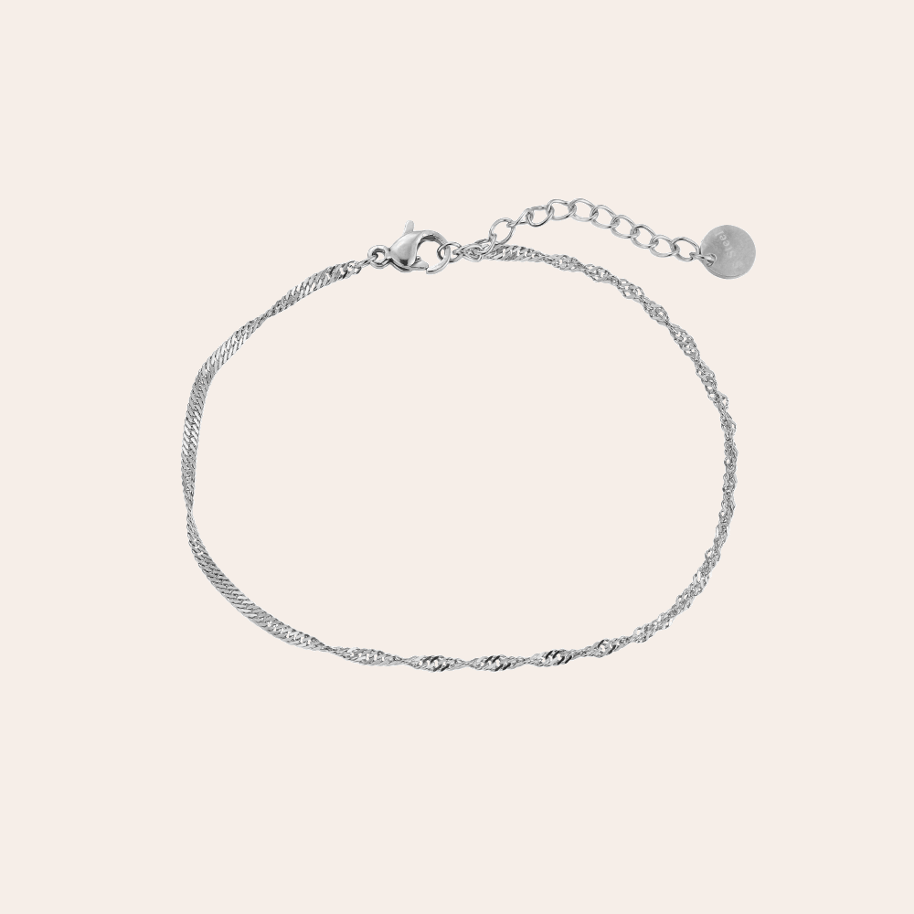 Silbernes Edelstahlarmband mit Spiralgliedern, verstellbare Länge, Karabinerverschluss, schlichtes Design