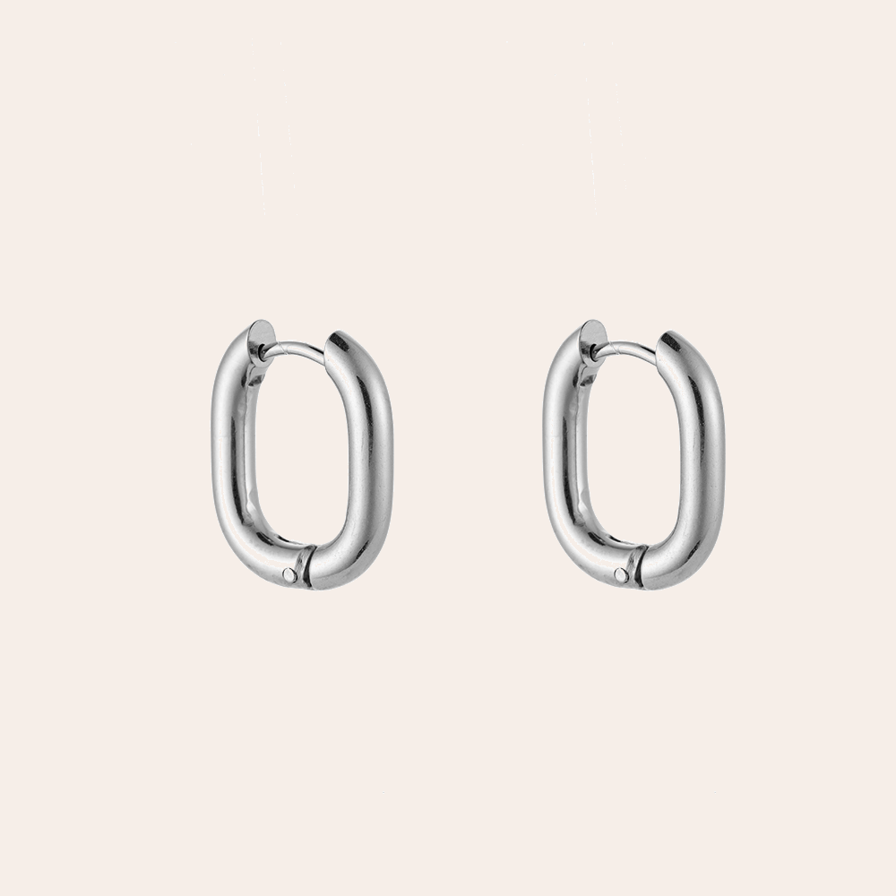 Silberne Square Hoop Ohrringe aus Edelstahl, ovaler Form, glänzendes Finish