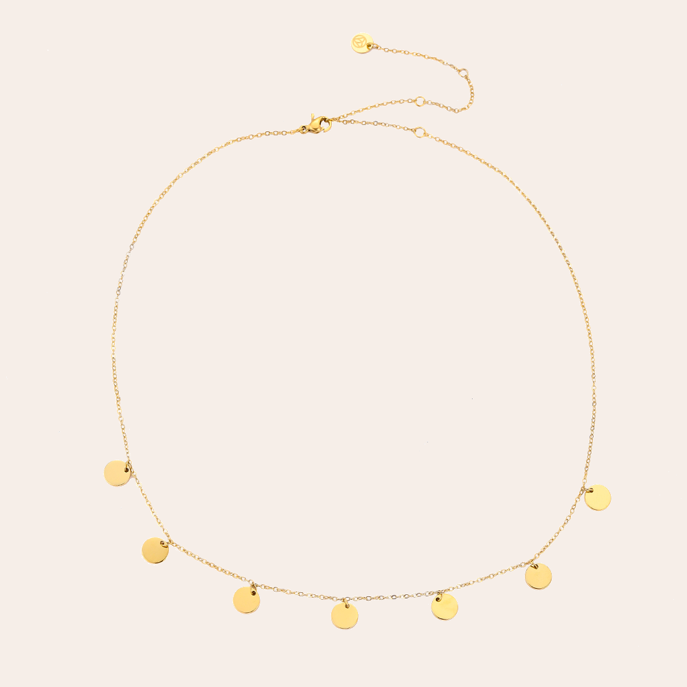 Goldene Edelstahlkette mit stufbaren Plättchen, filigranes Design, verstellbare Länge
