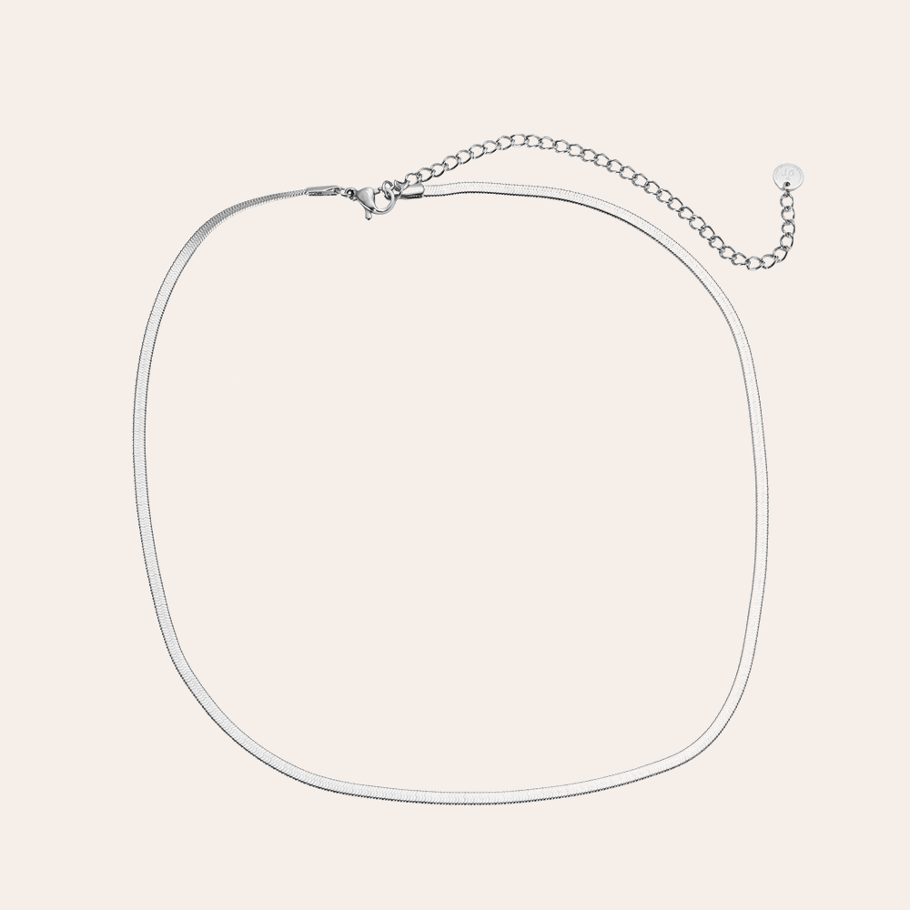 Silberne Edelstahlkette mit feiner Schlangenhautstruktur, verstellbare Gliederkette und Karabinerverschluss