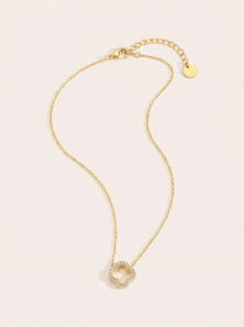 3D Diamond Hollow Lucky Flower Edelstahl Halskette