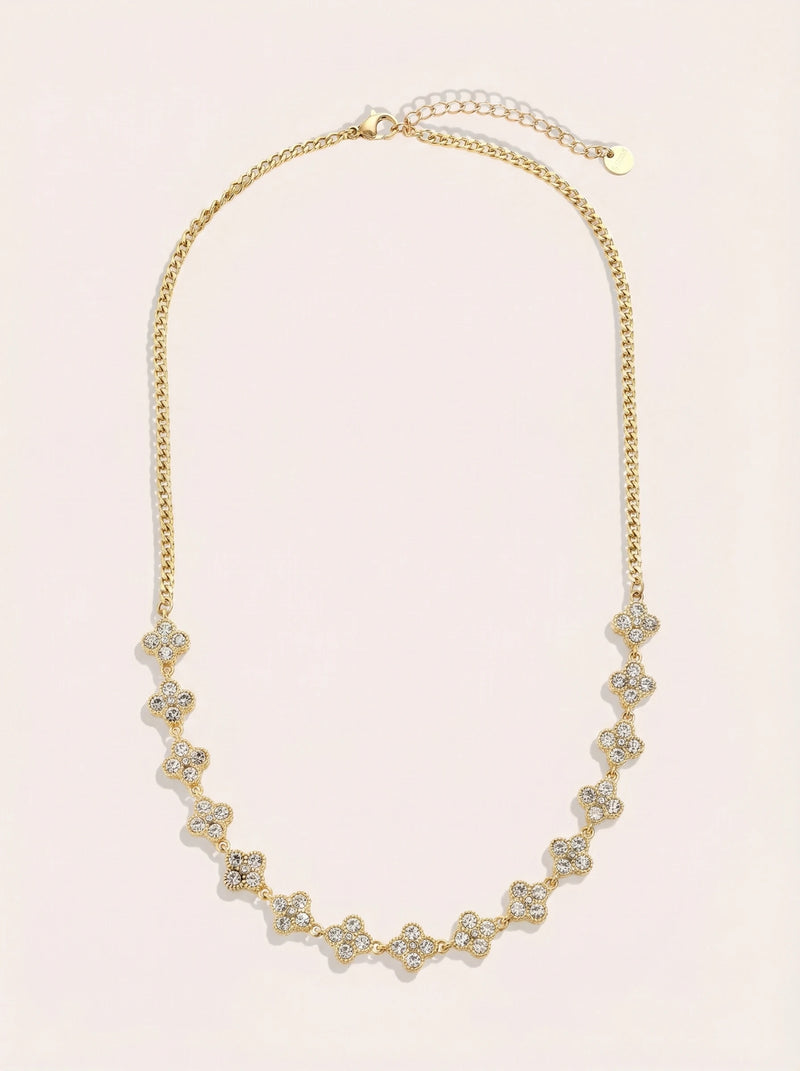 Diamond Half Lucky Flowers Edelstahl Halskette