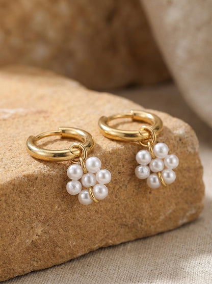 White Pearl Flora Edelstahl Ohrringe