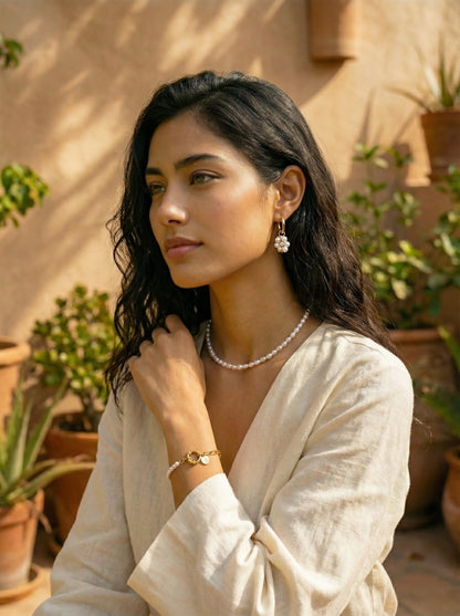 White Pearl Flora Edelstahl Ohrringe