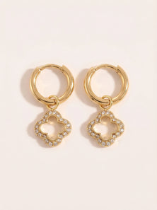 3D Diamond Hollow Lucky Flower Edelstahl Ohrringe