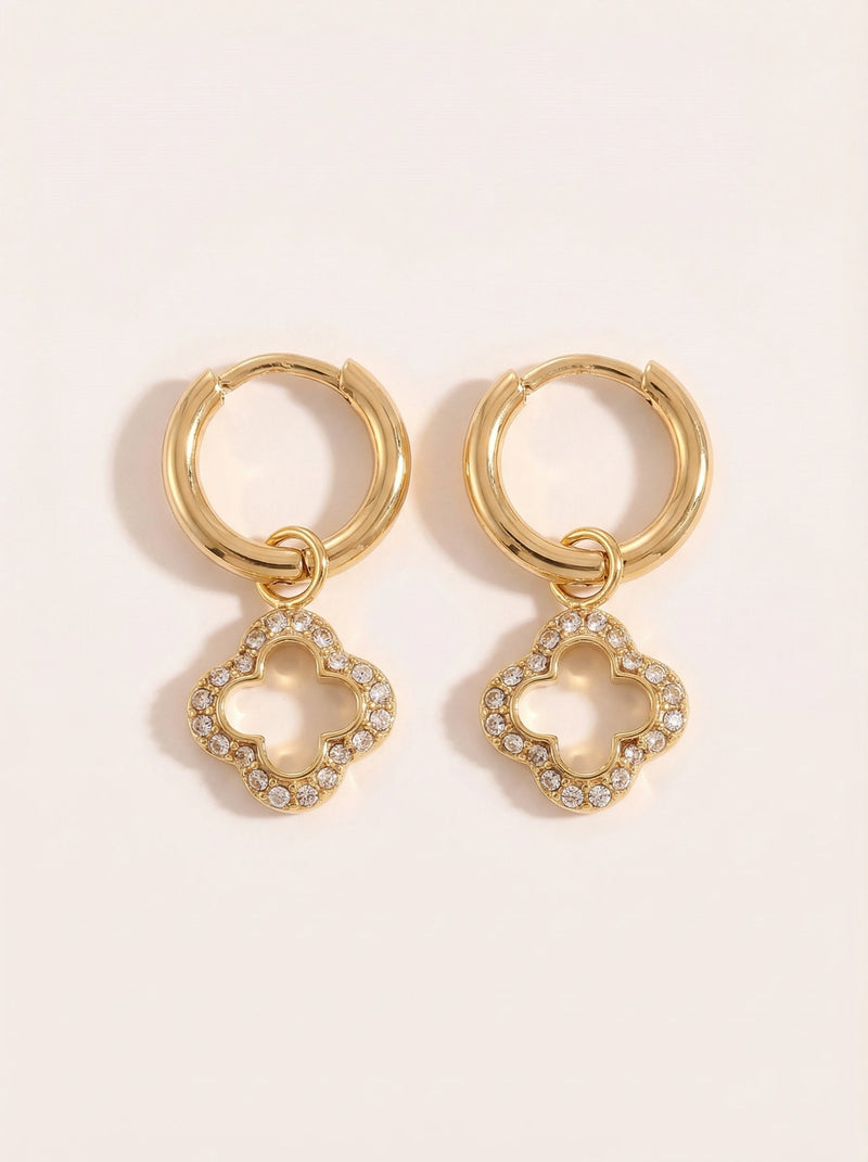 3D Diamond Hollow Lucky Flower Edelstahl Ohrringe