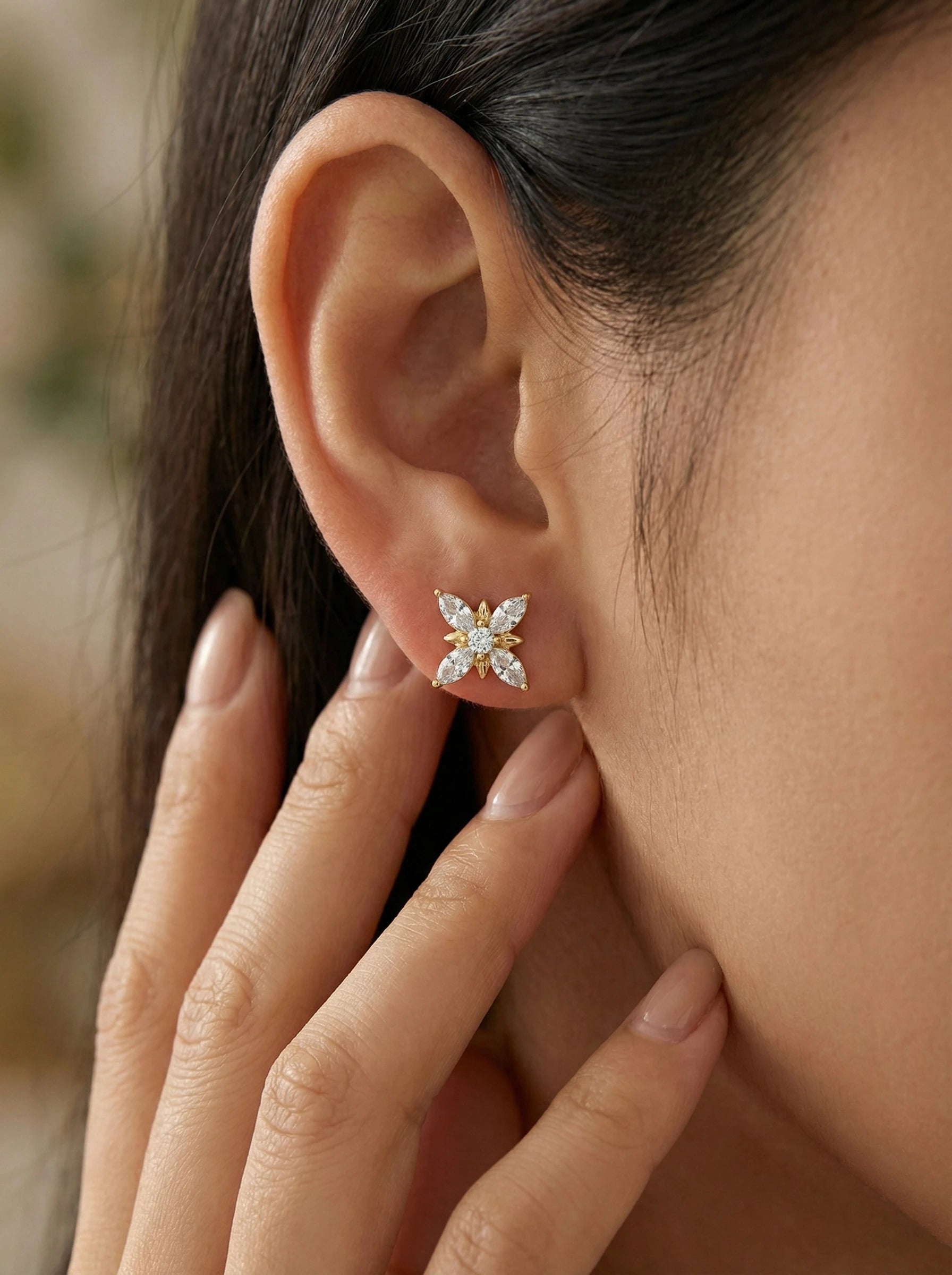 Diamond Shape Flower Edelstahl Ohrringe - Produktbild 5