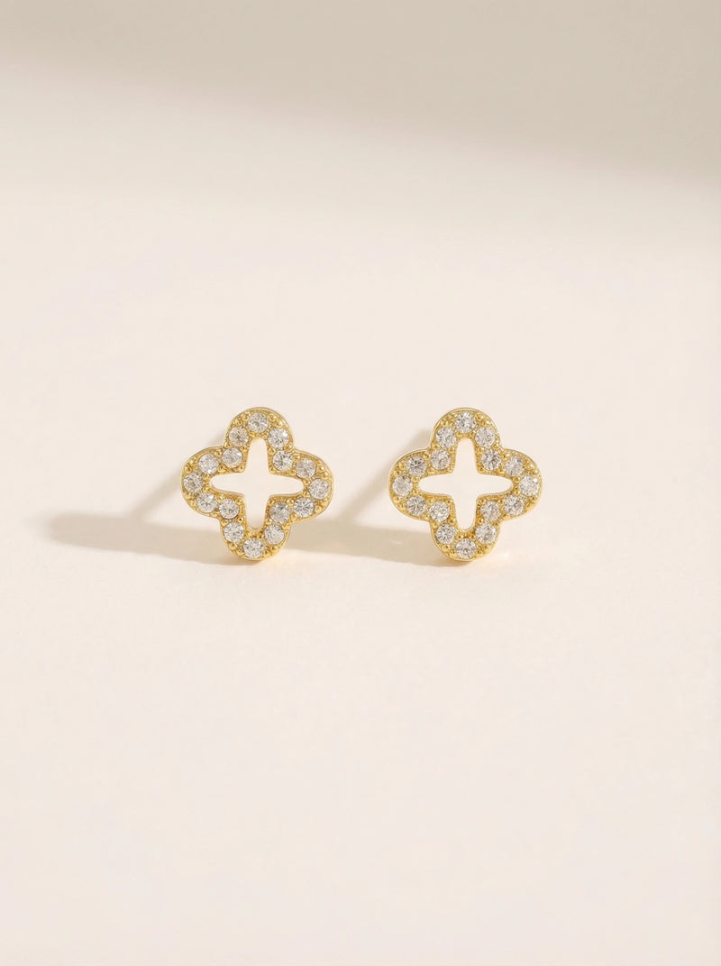Diamond Hollow Lucky Flower Edelstahl Ohrringe