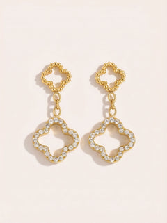 Diamond Hollow Lucky Flower Edelstahl Ohrringe