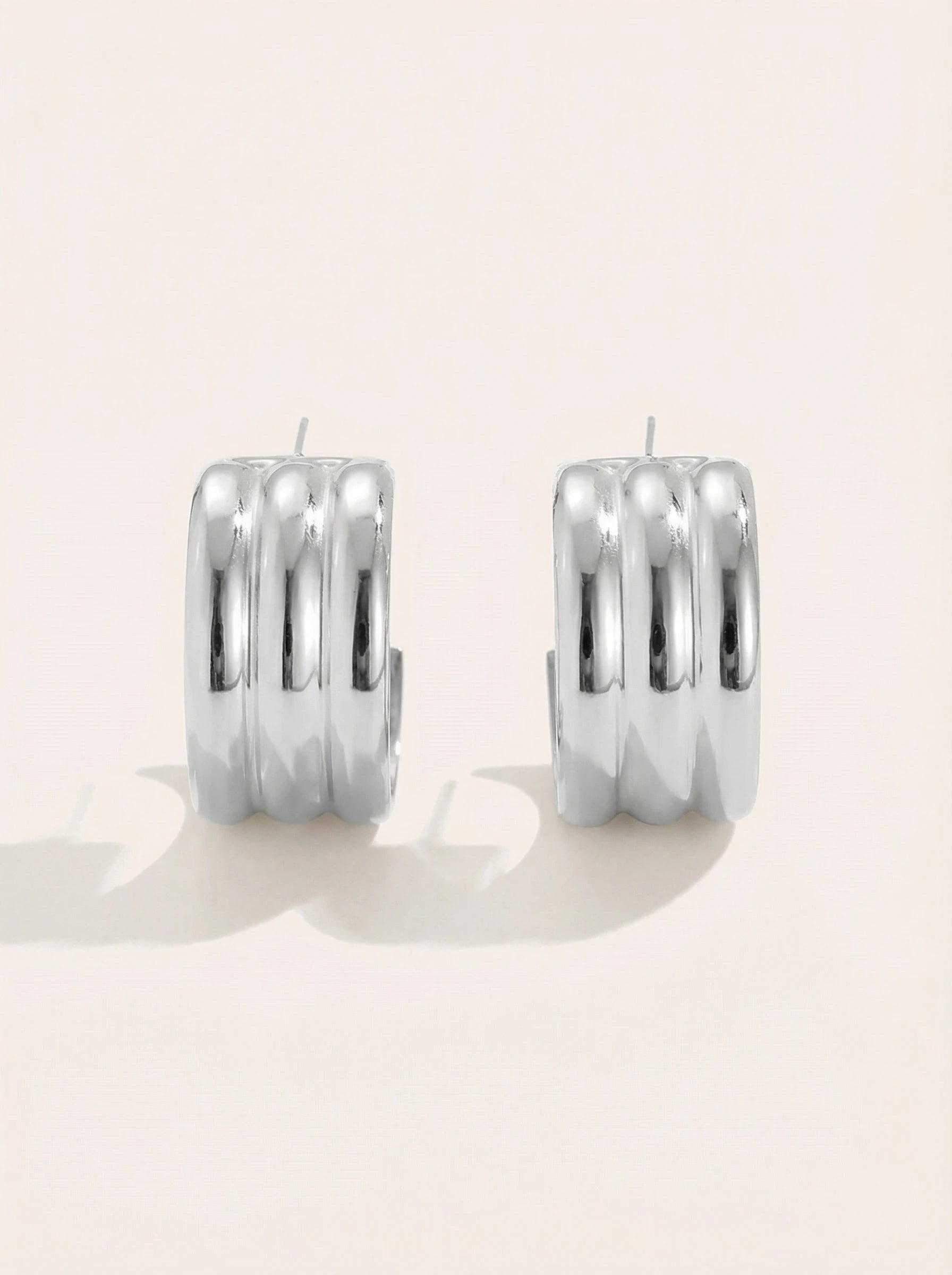 Three Line Hoop Edelstahl Ohrringe - Produktbild 9