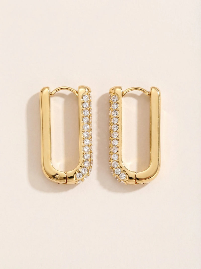 Diamond Oval Hoop Edelstahl Ohrringe