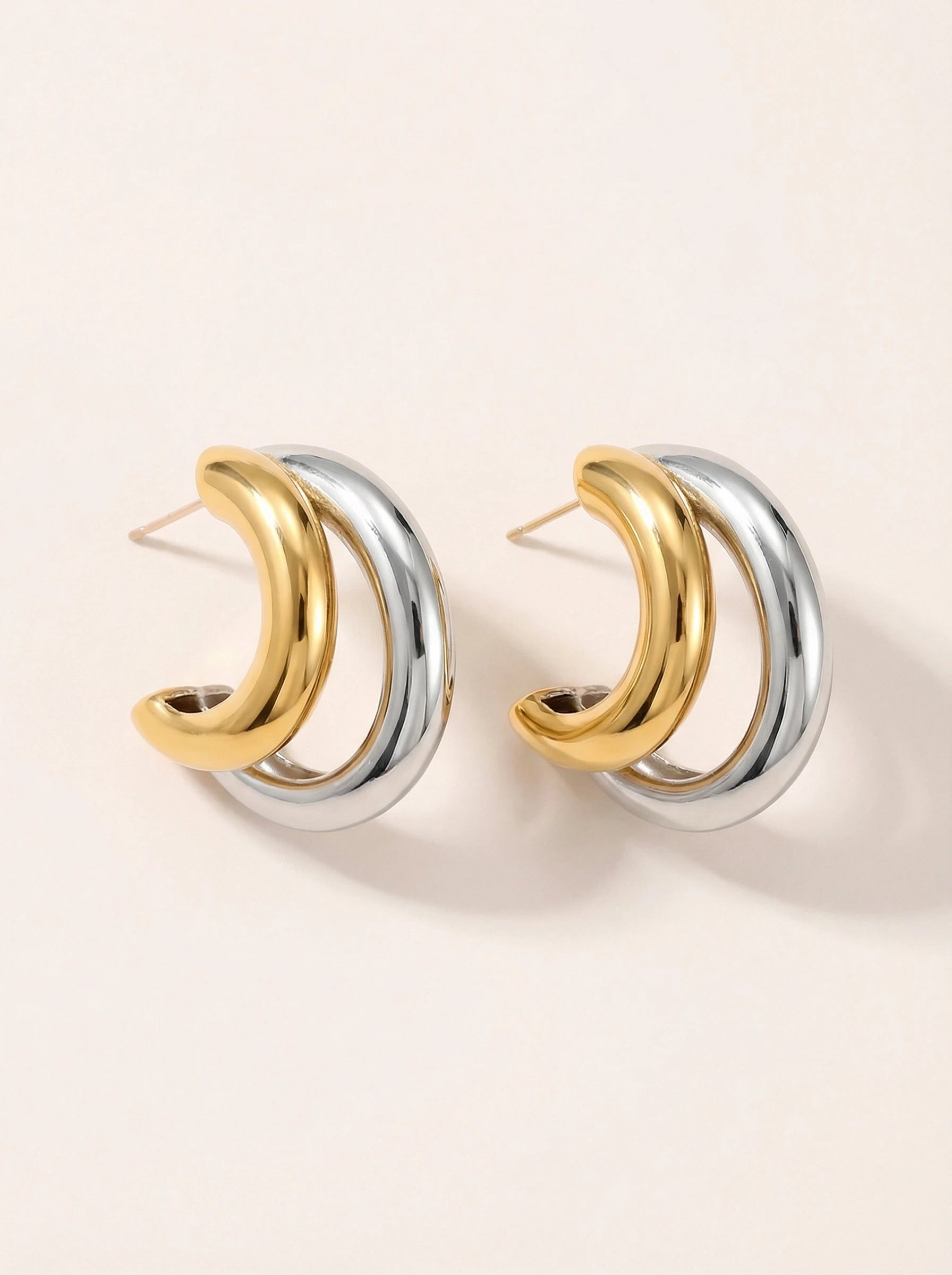 Gold And Silver Half Hoop Edelstahl Ohrringe