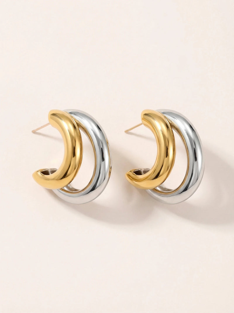 Gold And Silver Half Hoop Edelstahl Ohrringe
