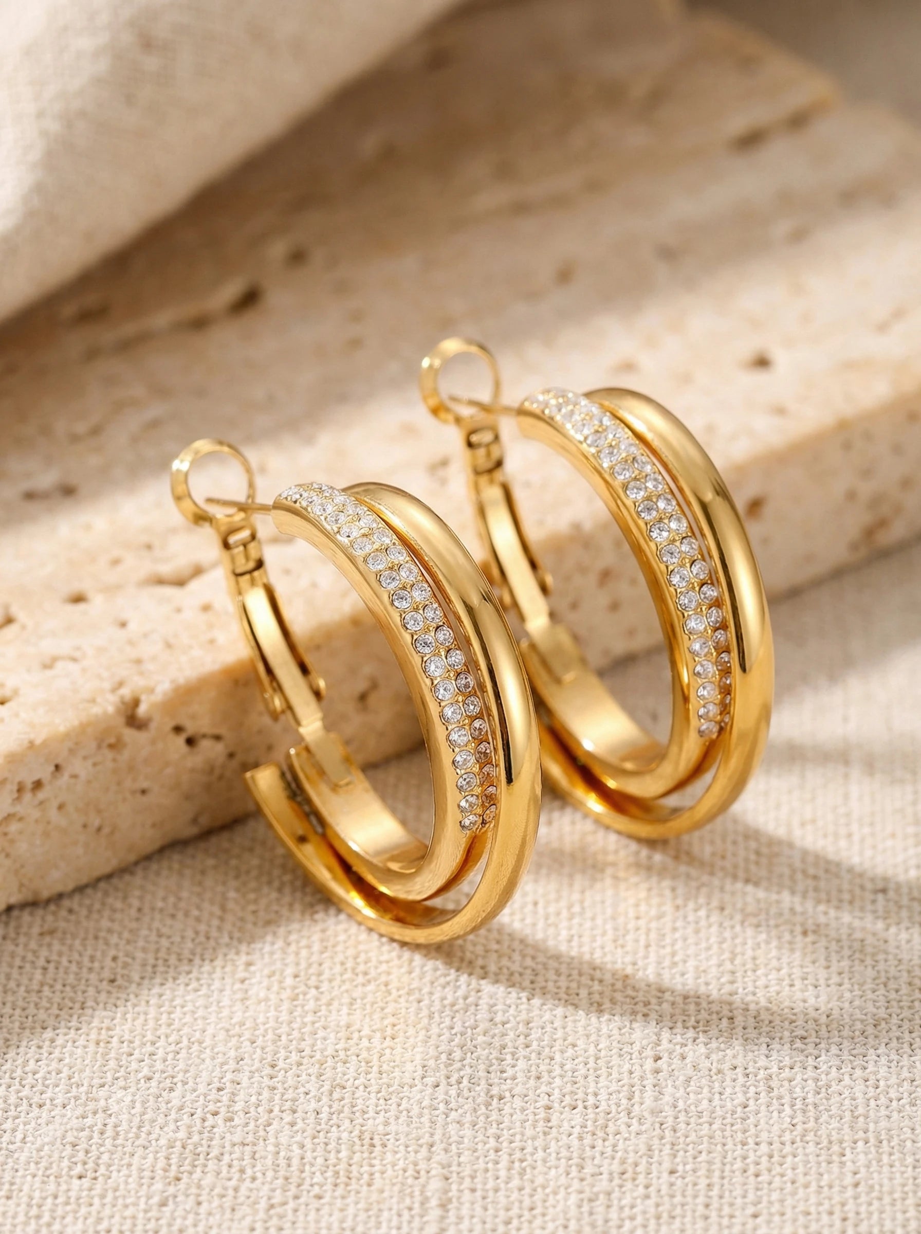 Fine Diamond Hoop Edelstahl Ohrringe - Produktbild 2
