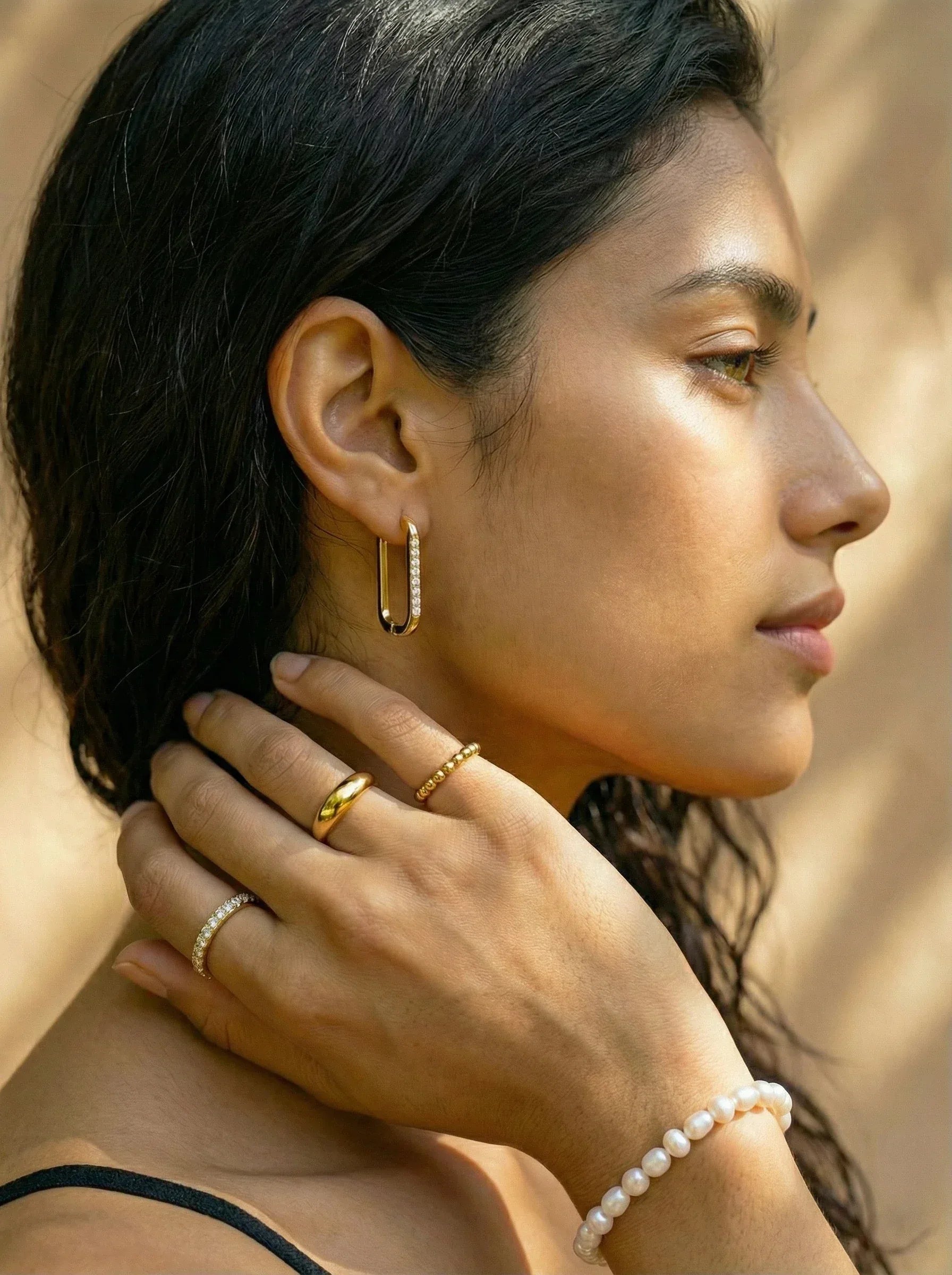 Simple Diamond Hoop Edelstahl Ohrringe - Produktbild 7