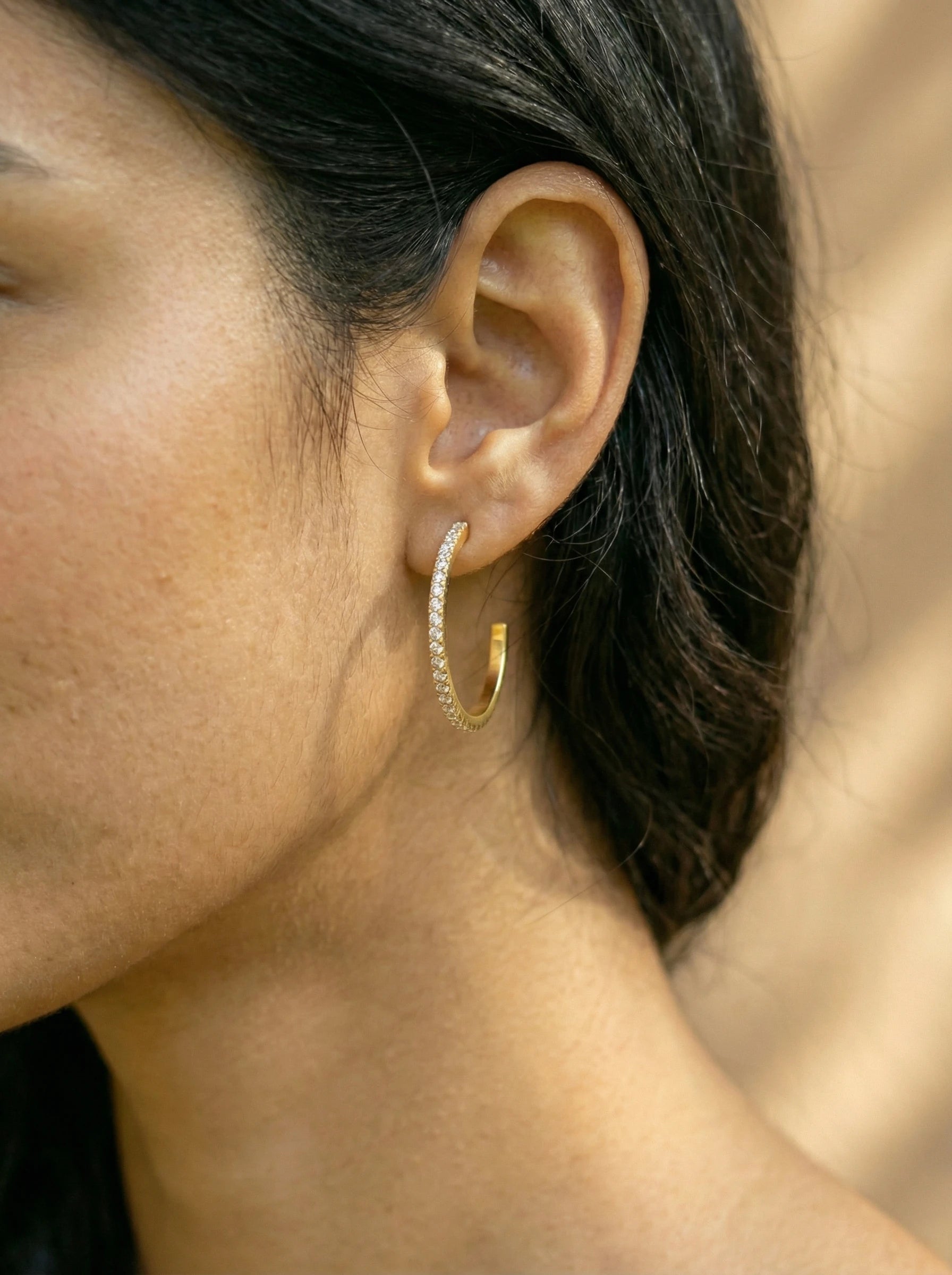 Simple Diamond Half Hoop Edelstahl Ohrringe - Produktbild 3