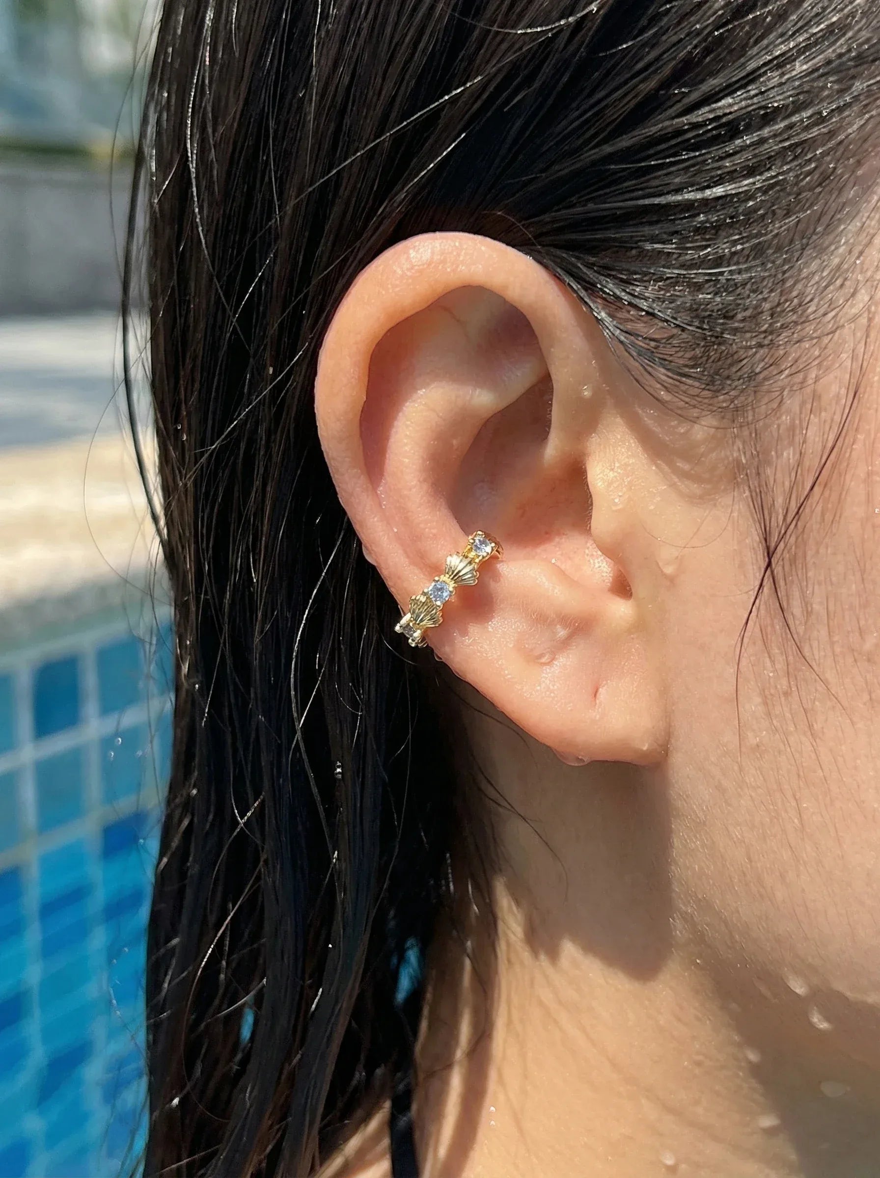 Viele Muscheln mit blauer Zirkonia Vergoldete Ear-Cuffs - Produktbild 8
