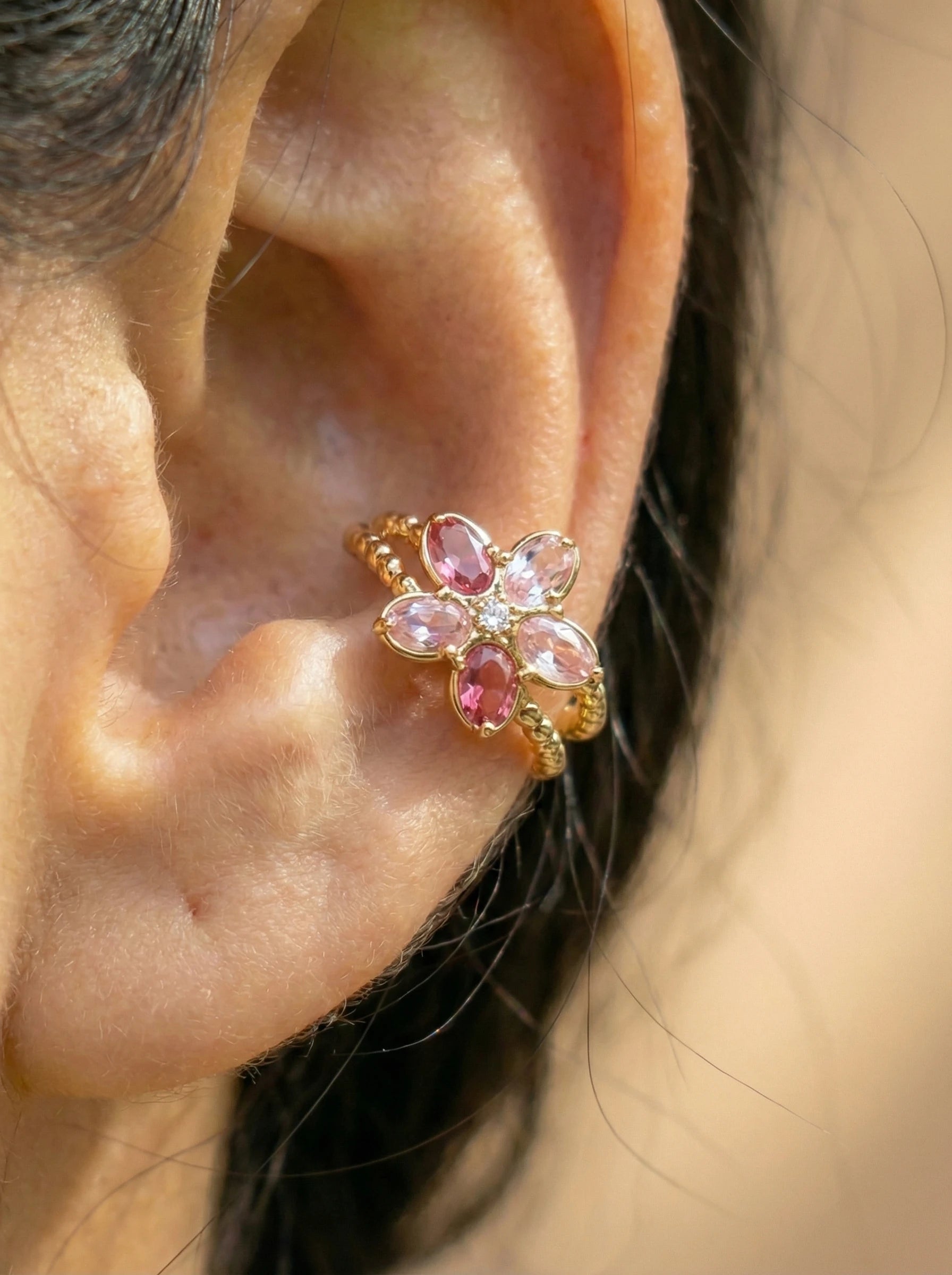 Pinky Flower Diamond Vergoldete Ear-Cuffs - Produktbild 4