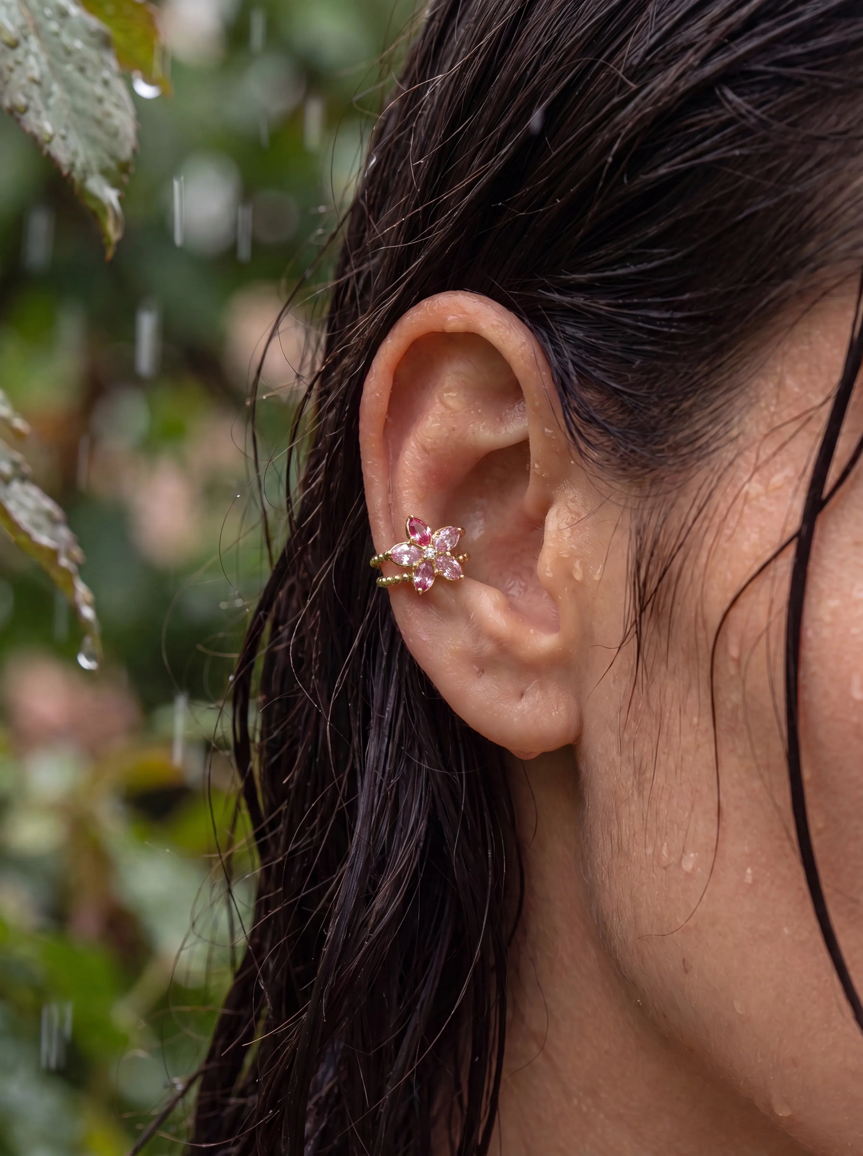 Vergoldete Ear-cuffs Pinky Flower Diamond - Produktbild 8