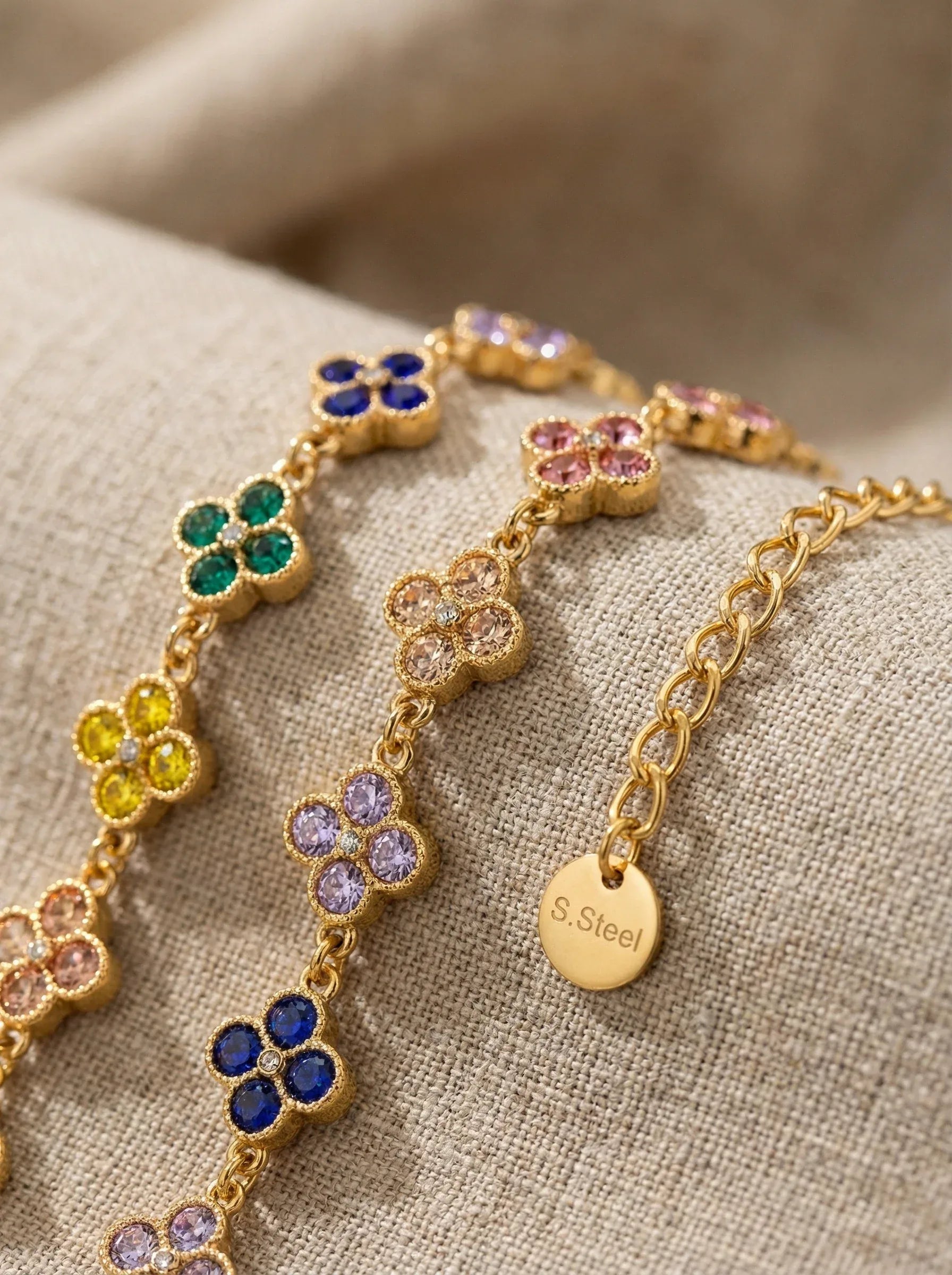 Multi Color Diamond Flower Chain Edelstahl Armkette - Produktbild 2
