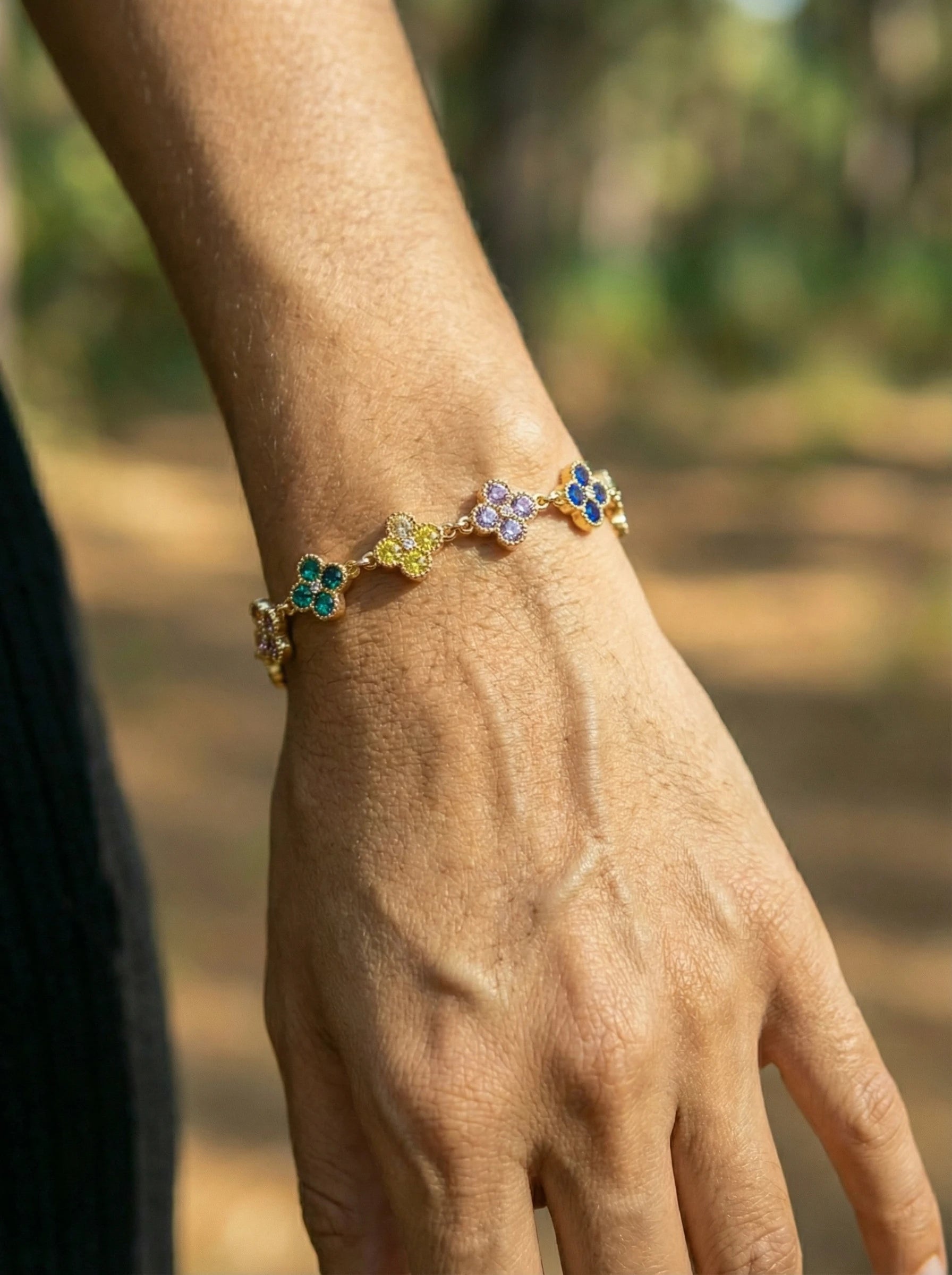 Multi Color Diamond Flower Chain Edelstahl Armkette - Produktbild 4