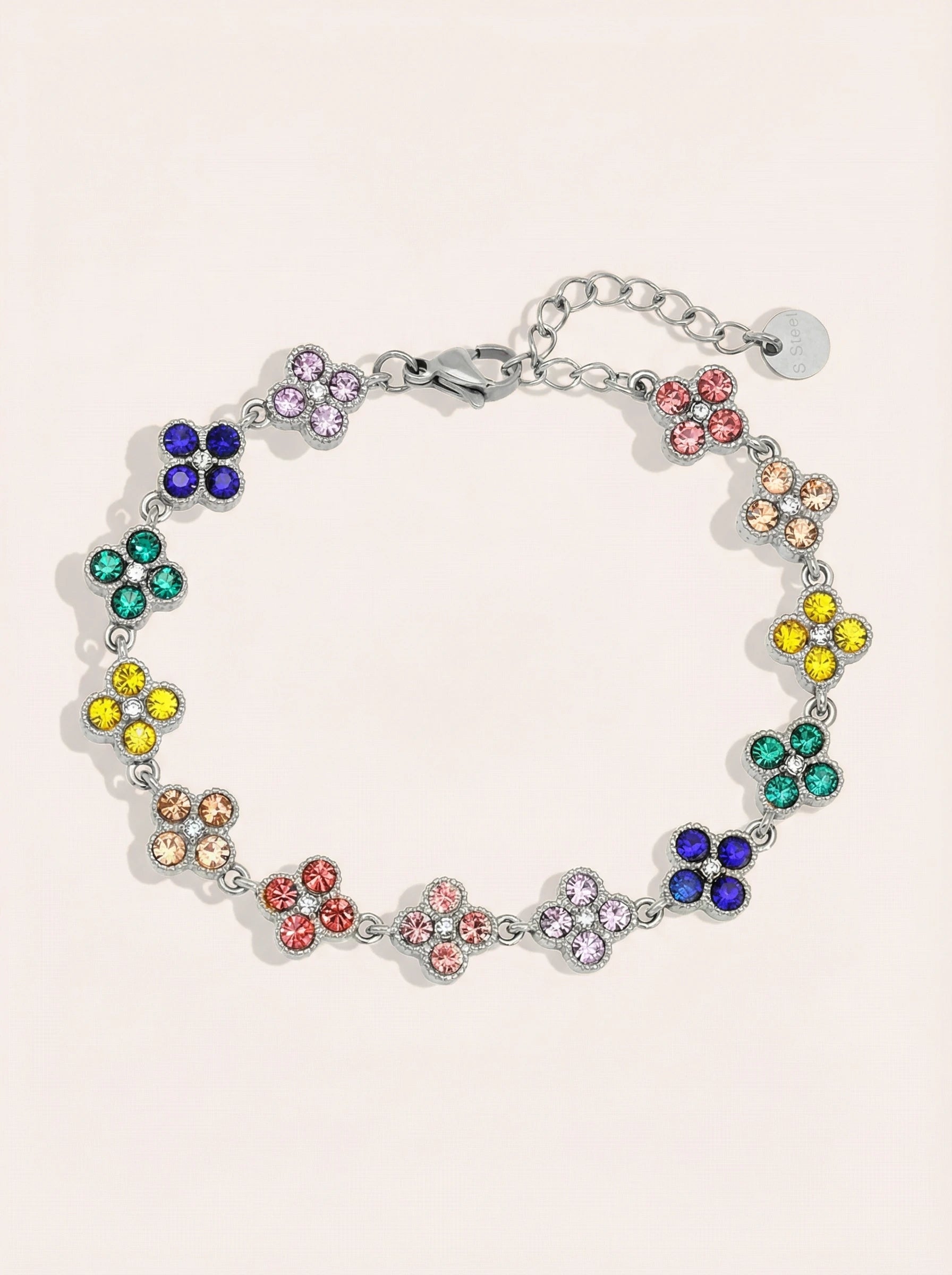 Multi Color Diamond Flower Chain Edelstahl Armkette - Produktbild 9