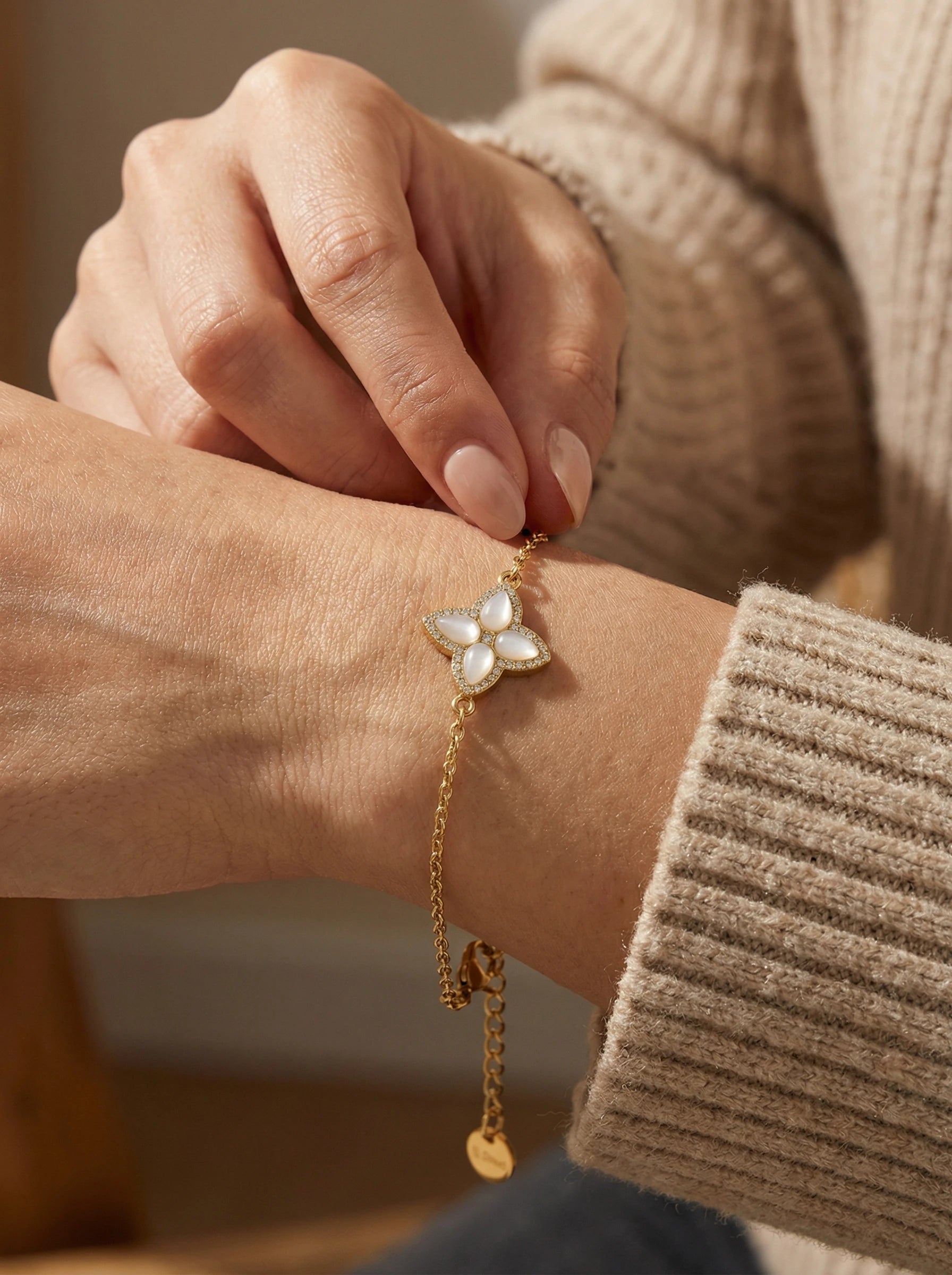 Nice Diamond Luckly Flower Edelstahl Armkette - Produktbild 5