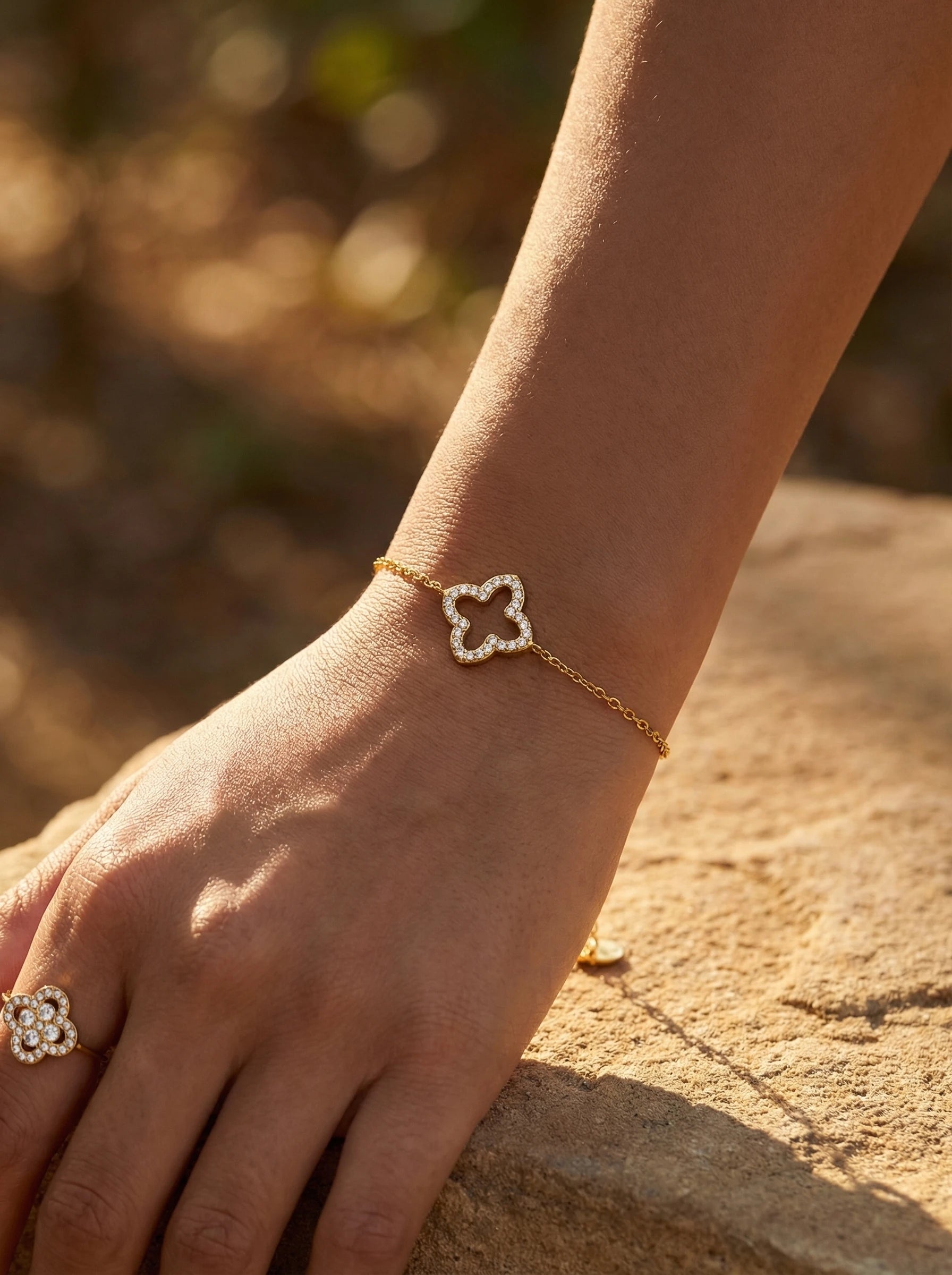 Classic Diamond Lucky Flower Edelstahl Armkette - Produktbild 7