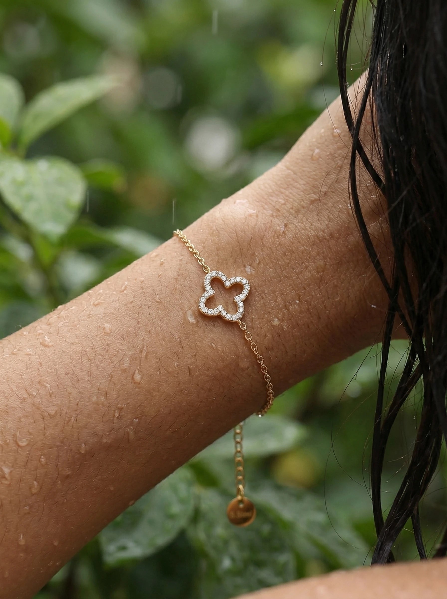 Classic Diamond Lucky Flower Edelstahl Armkette - Produktbild 8