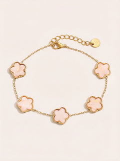 Pink Resin Flower Edelstahl Armkette