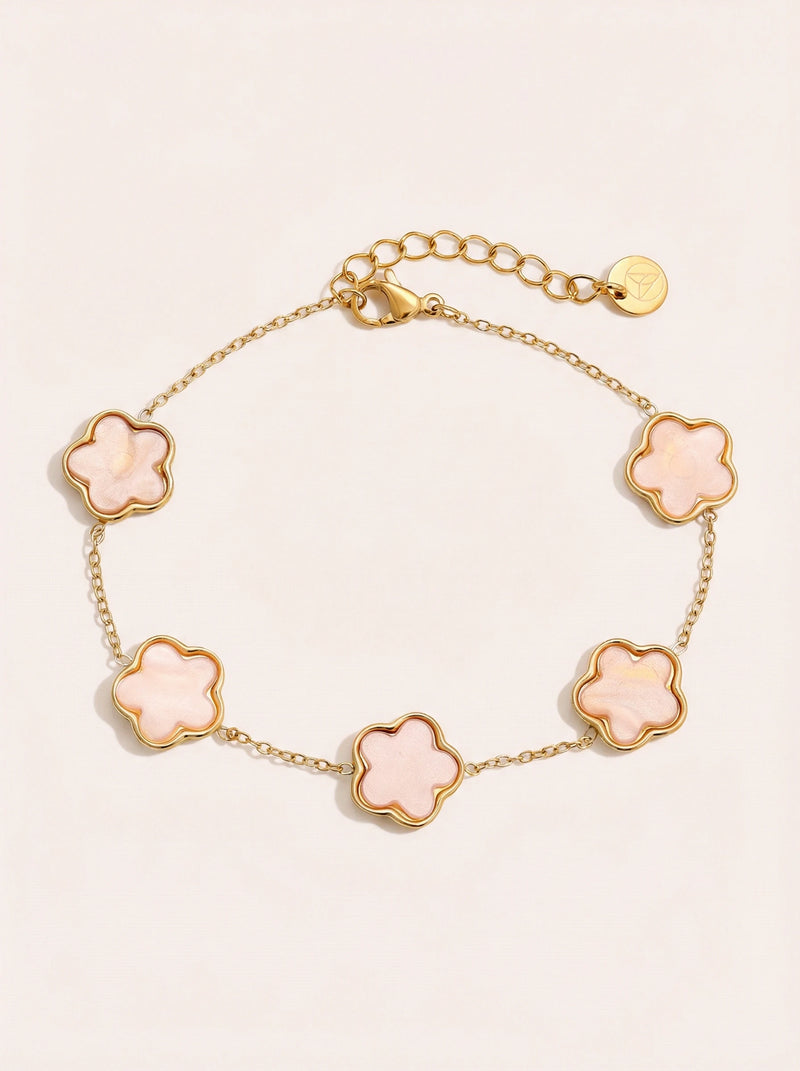 Pink Resin Flower Edelstahl Armkette