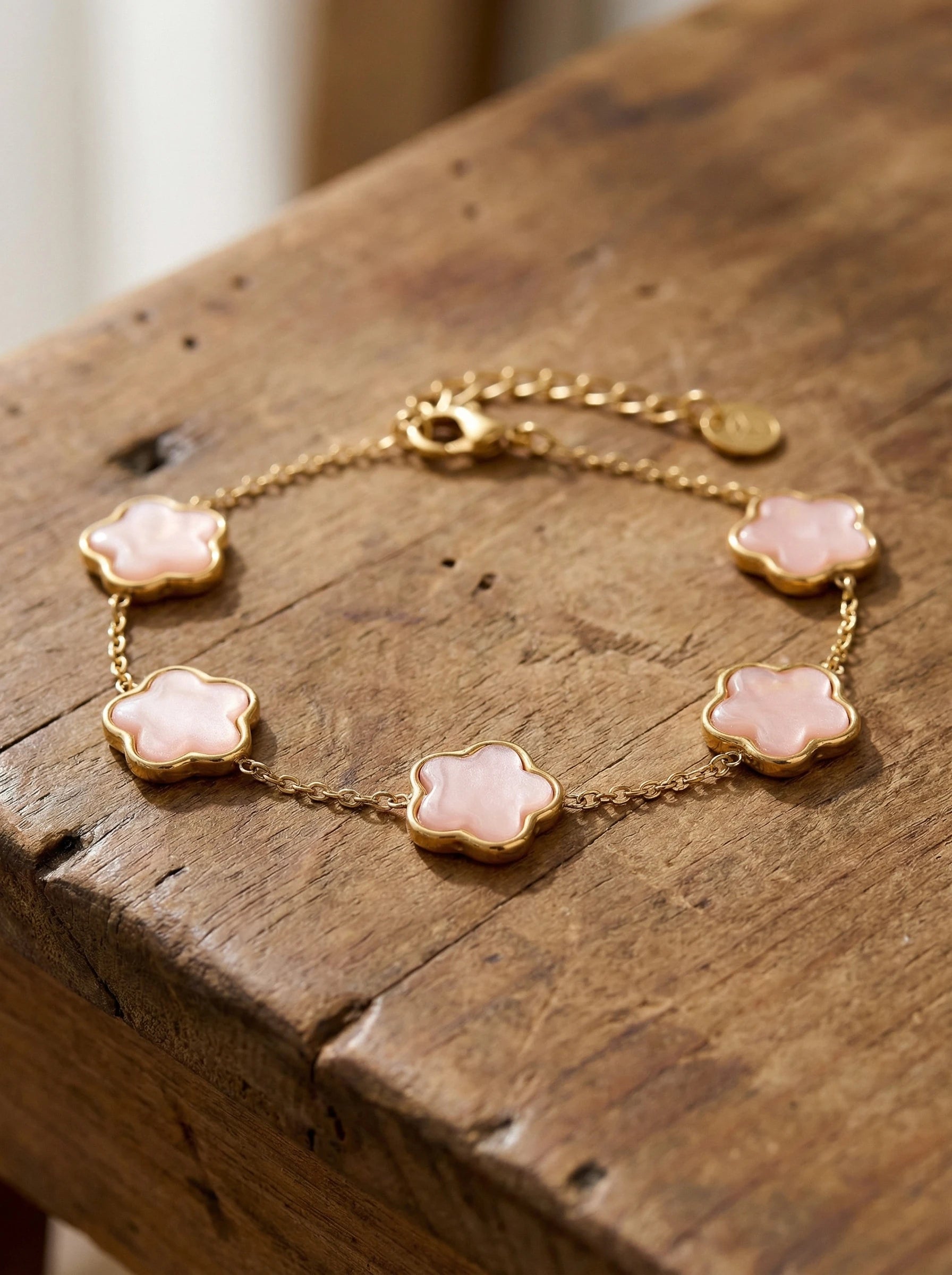 Pink Resin Flower Edelstahl Armkette - Produktbild 2