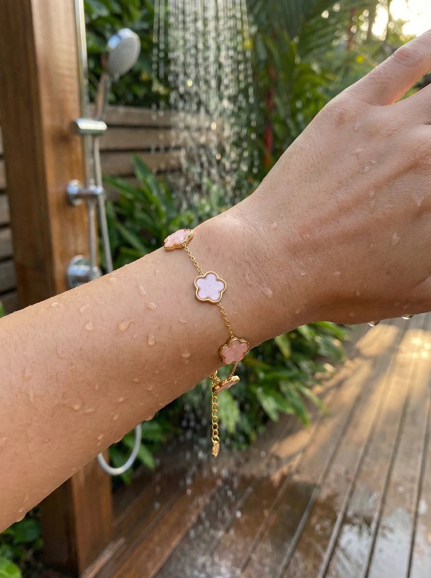 Pink Resin Flower Edelstahl Armkette - Produktbild 8