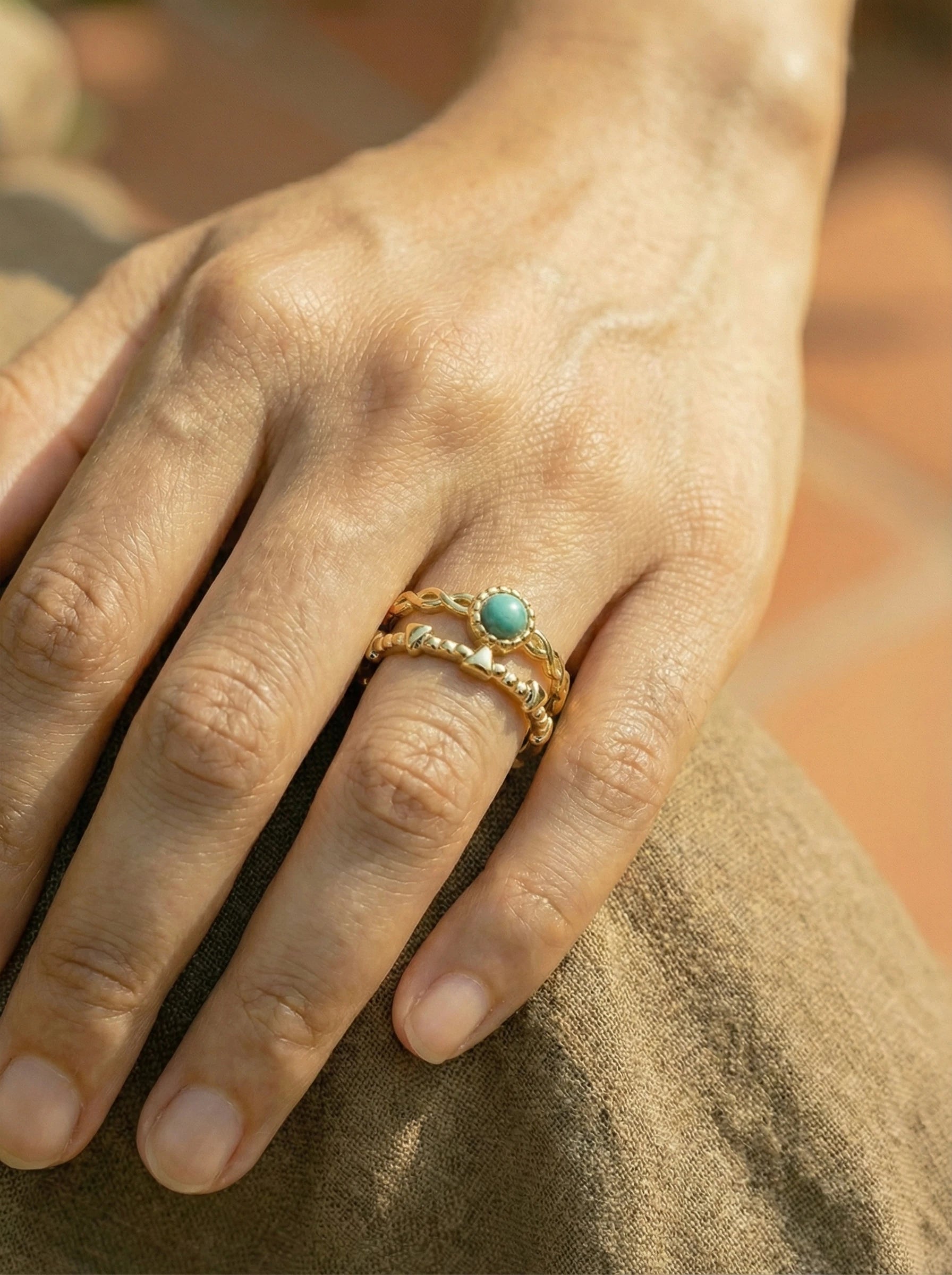 Turquoise Stone 2 Layer Edelstahl Ring - Produktbild 4