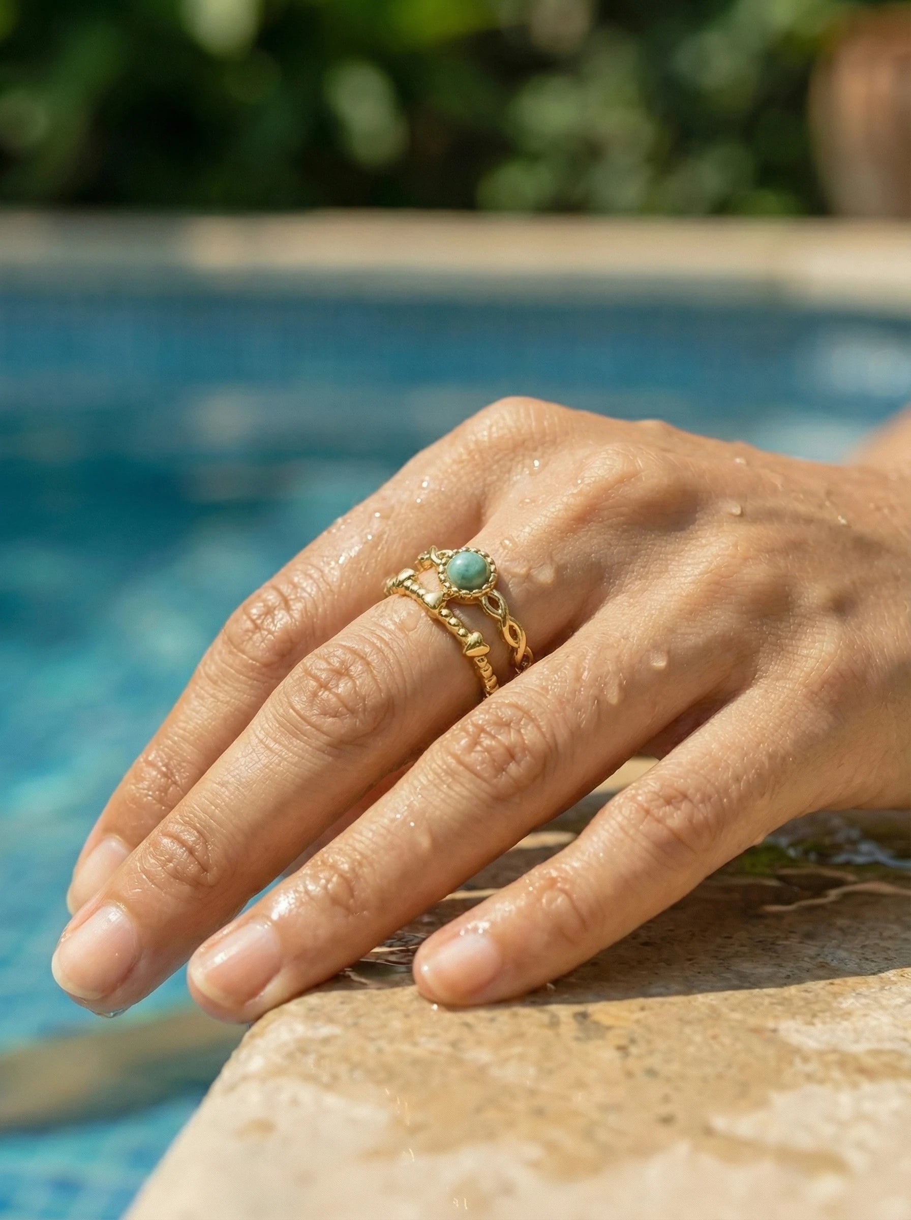 Turquoise Stone 2 Layer Edelstahl Ring - Produktbild 8