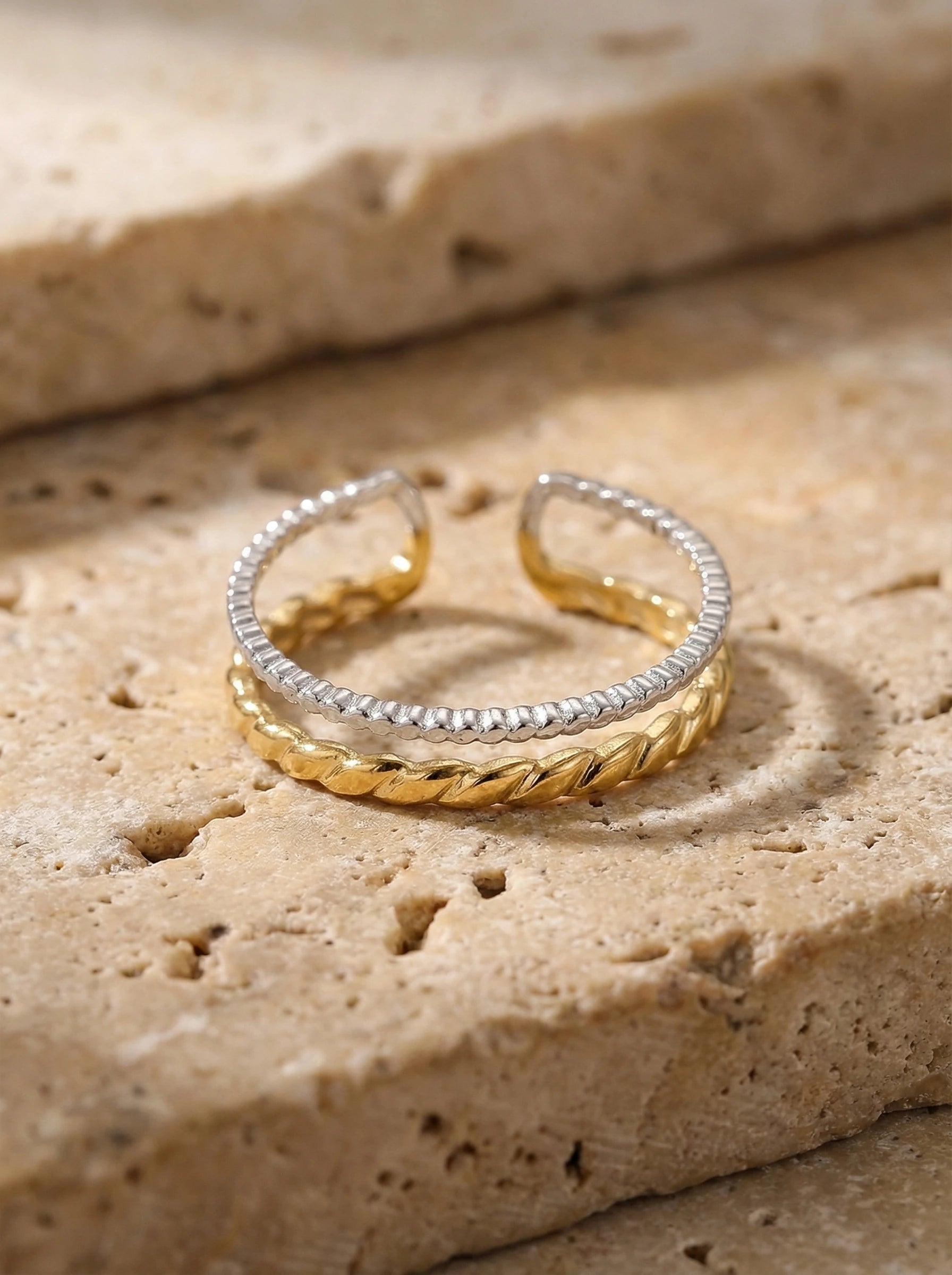 Two Thin Layer Twisted Edelstahl Ring - Produktbild 2