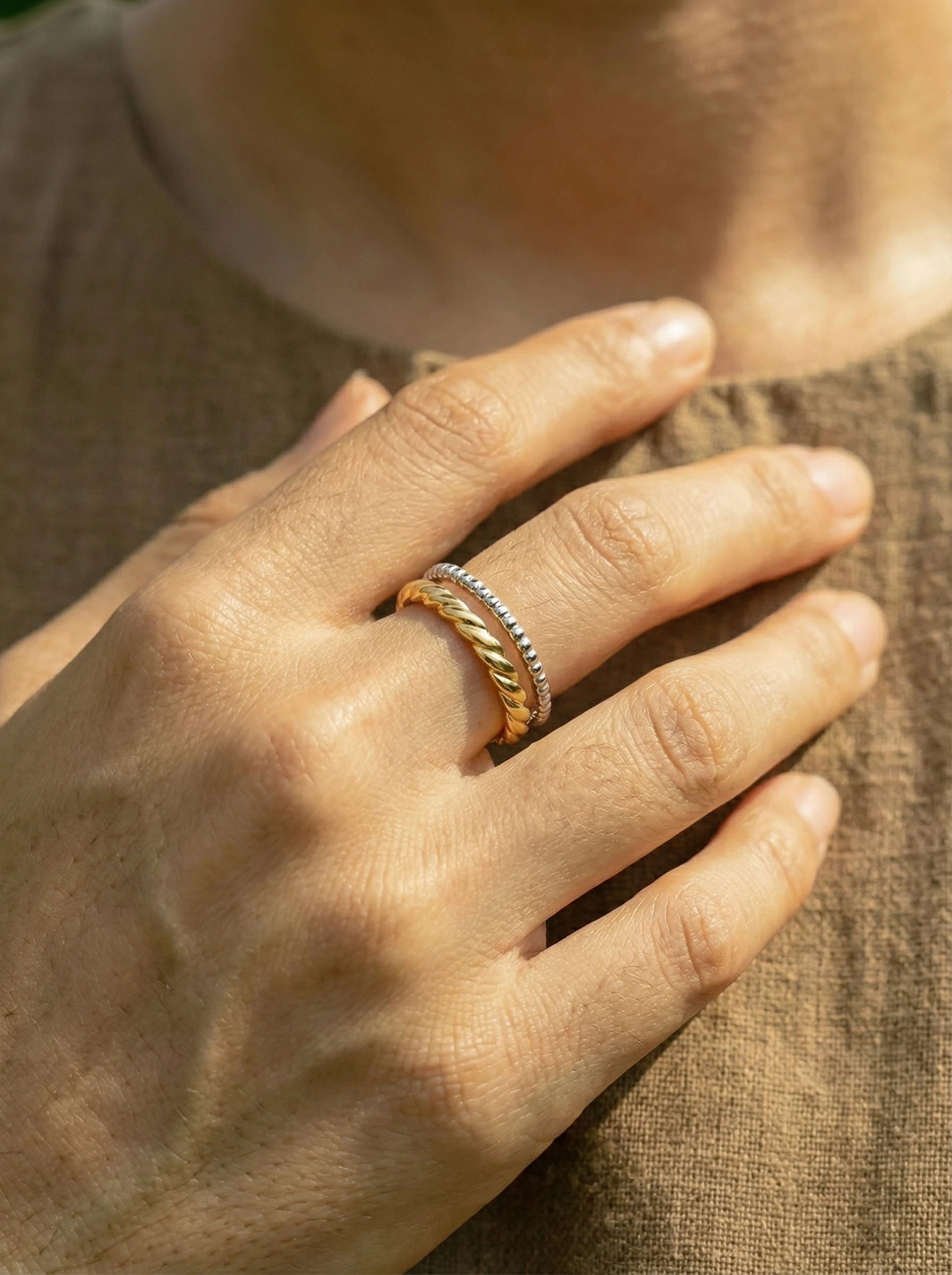 Two Thin Layer Twisted Edelstahl Ring - Produktbild 3